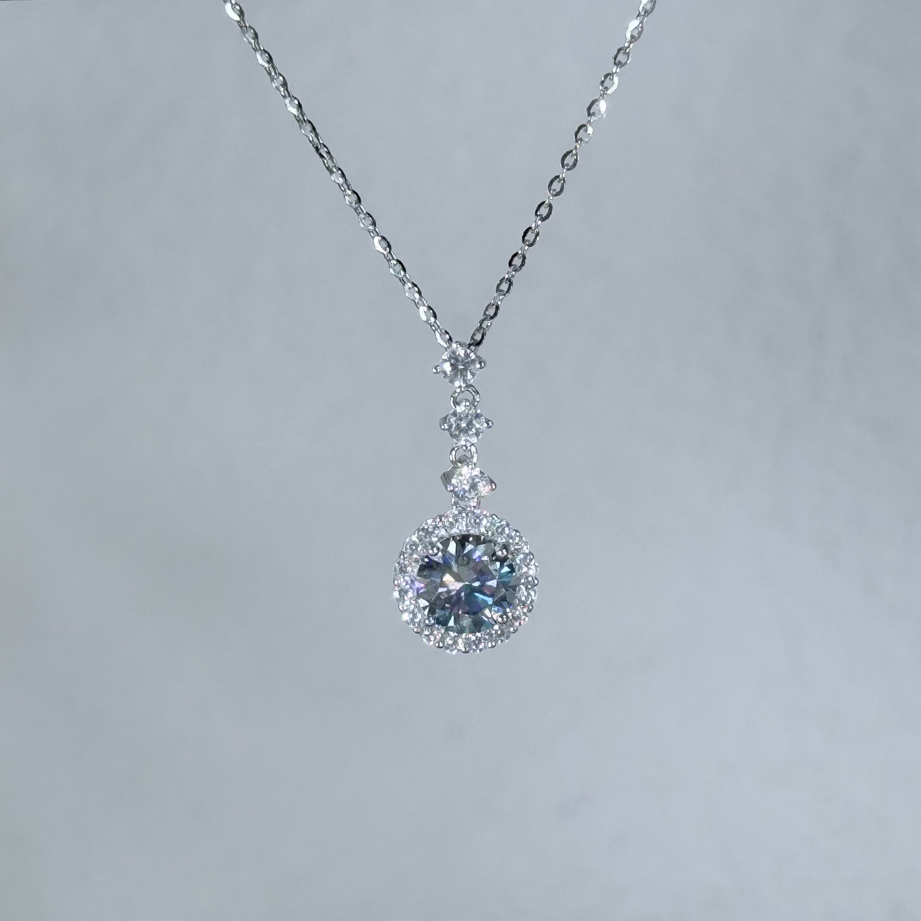 Celestial Drop Icy Lavender Blue Moissanite 925 Silver Necklace