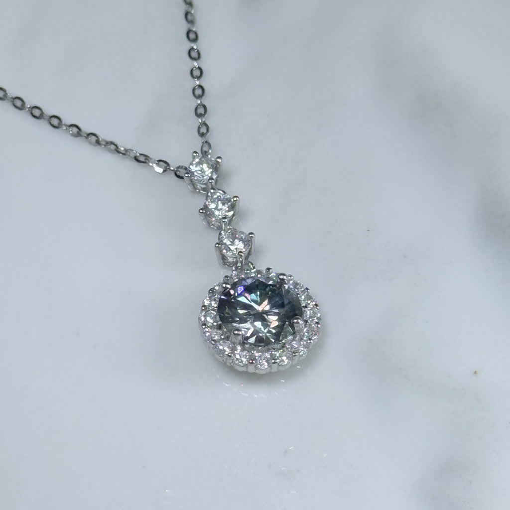 Celestial Drop Icy Lavender Blue Moissanite 925 Silver Necklace