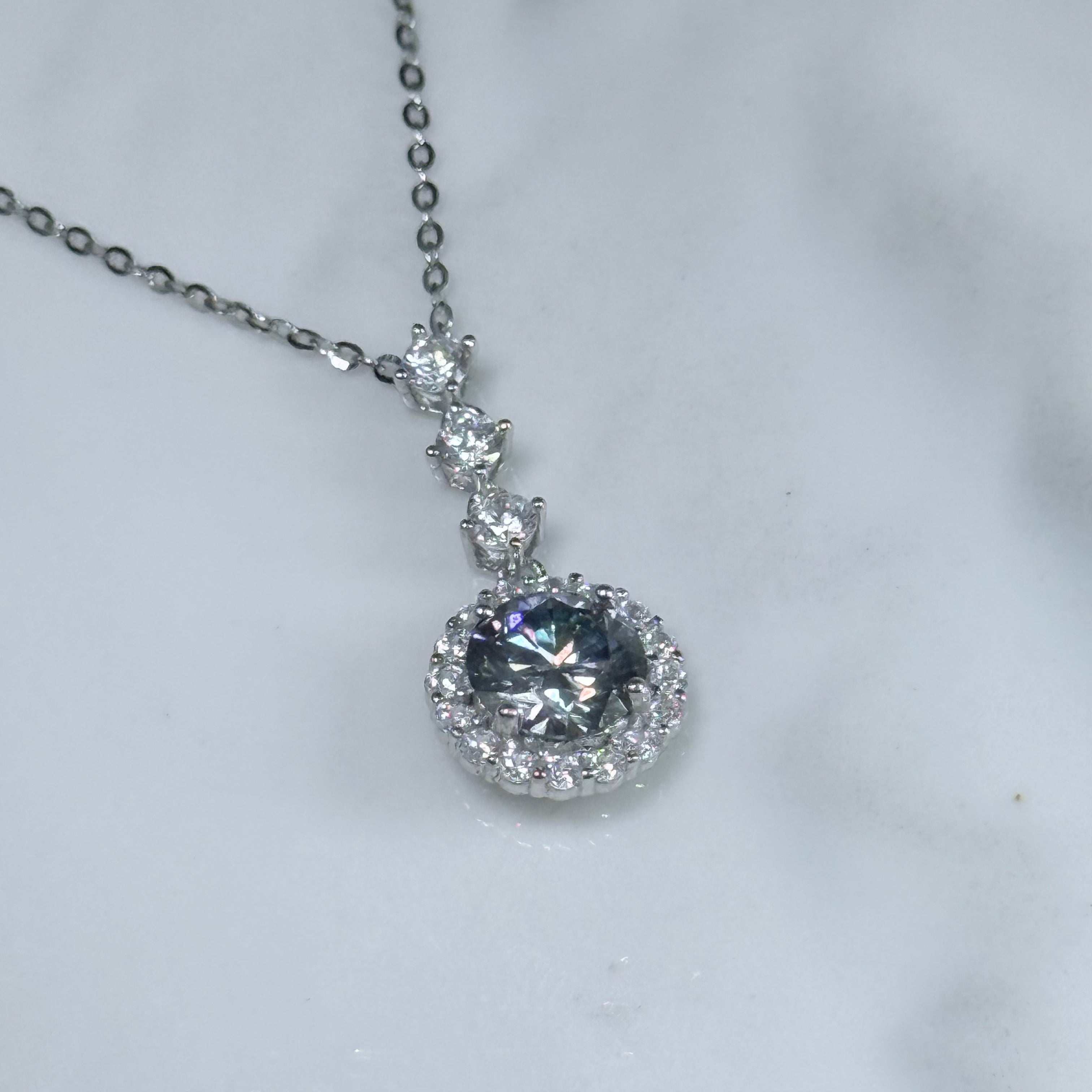Celestial Drop Icy Lavender Blue Moissanite 925 Silver Necklace
