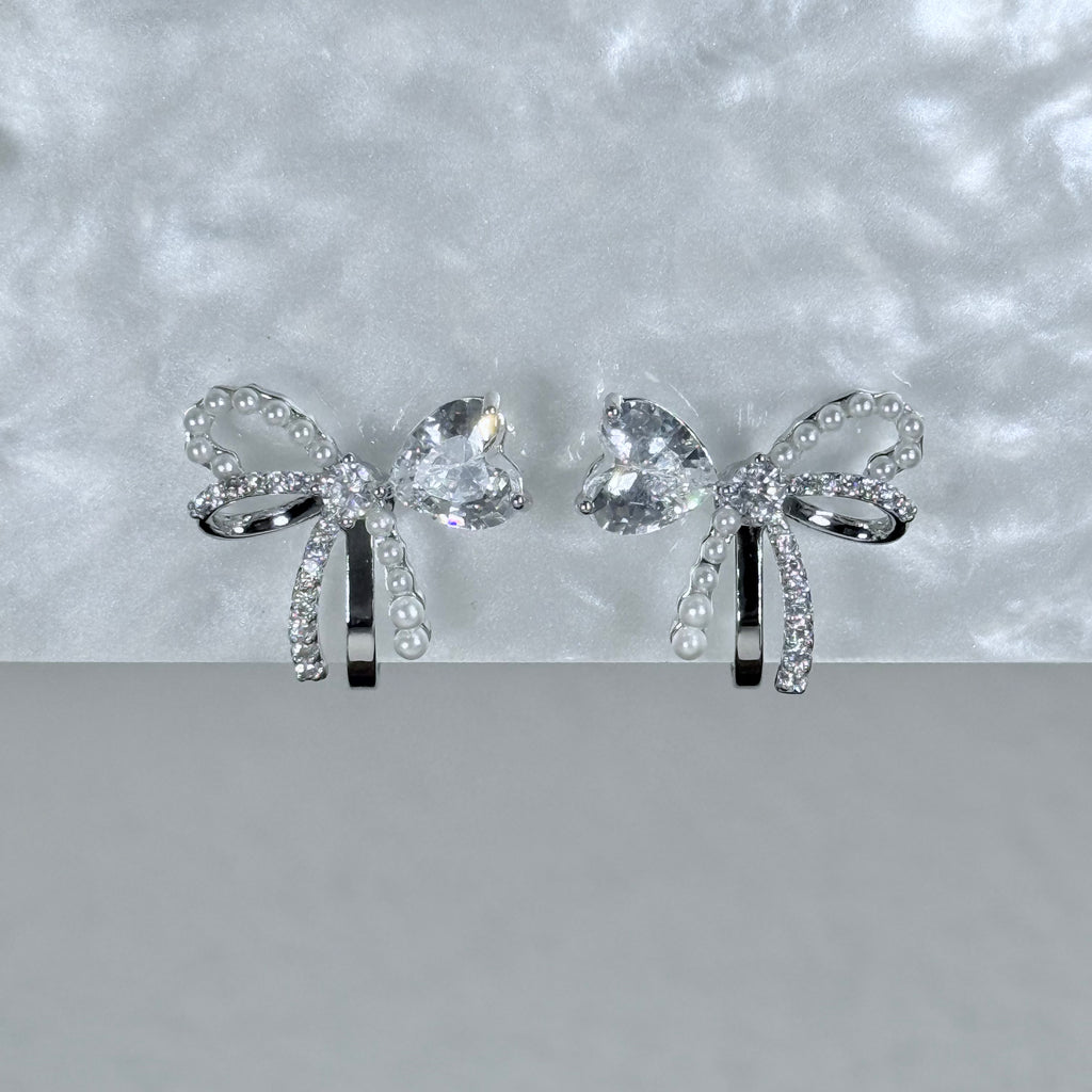 Pearl & Crystal Split Bow Clip-On Earrings