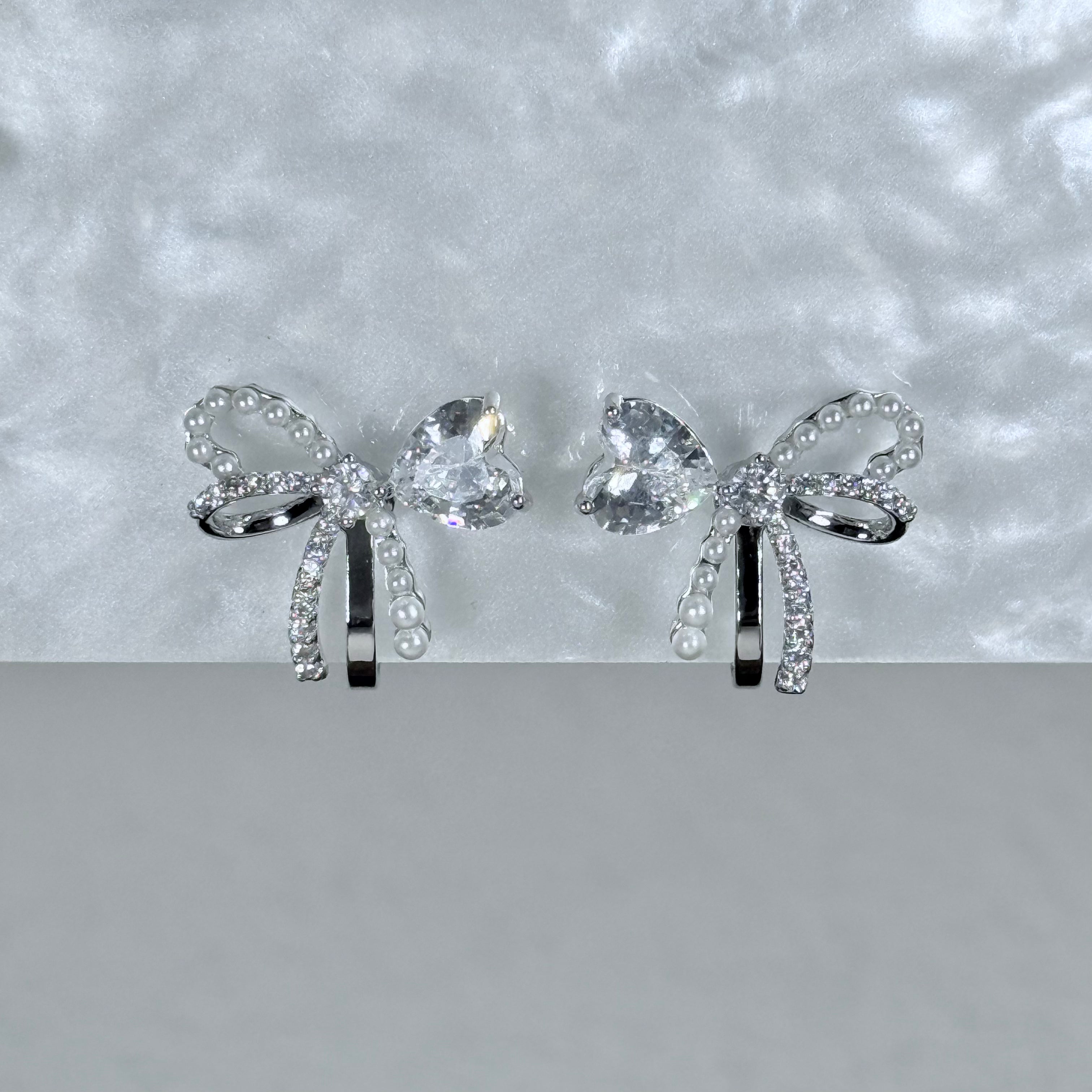Pearl & Crystal Split Bow Clip-On Earrings