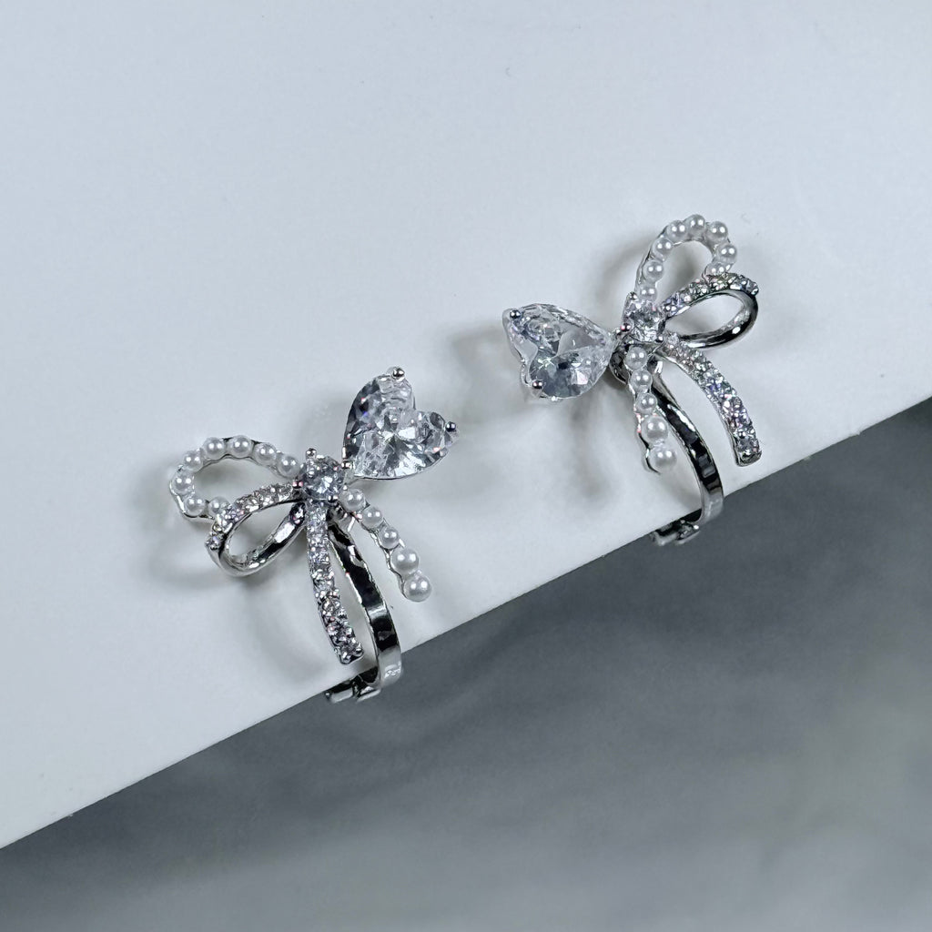 Pearl & Crystal Split Bow Clip-On Earrings
