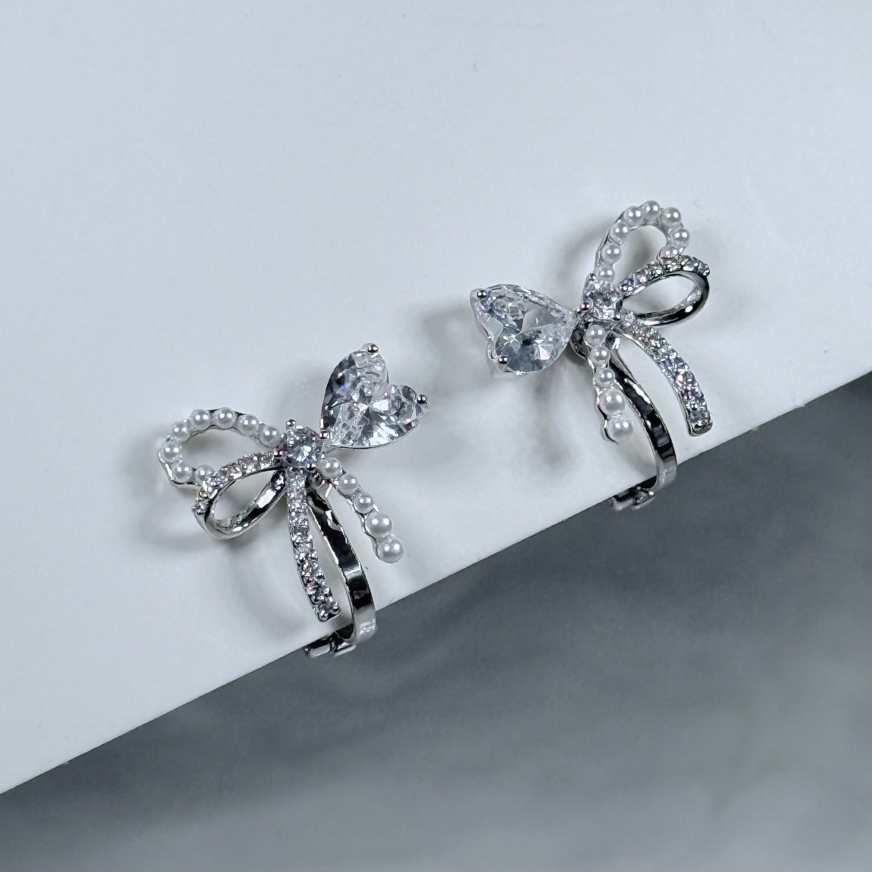 Pearl & Crystal Split Bow Clip-On Earrings