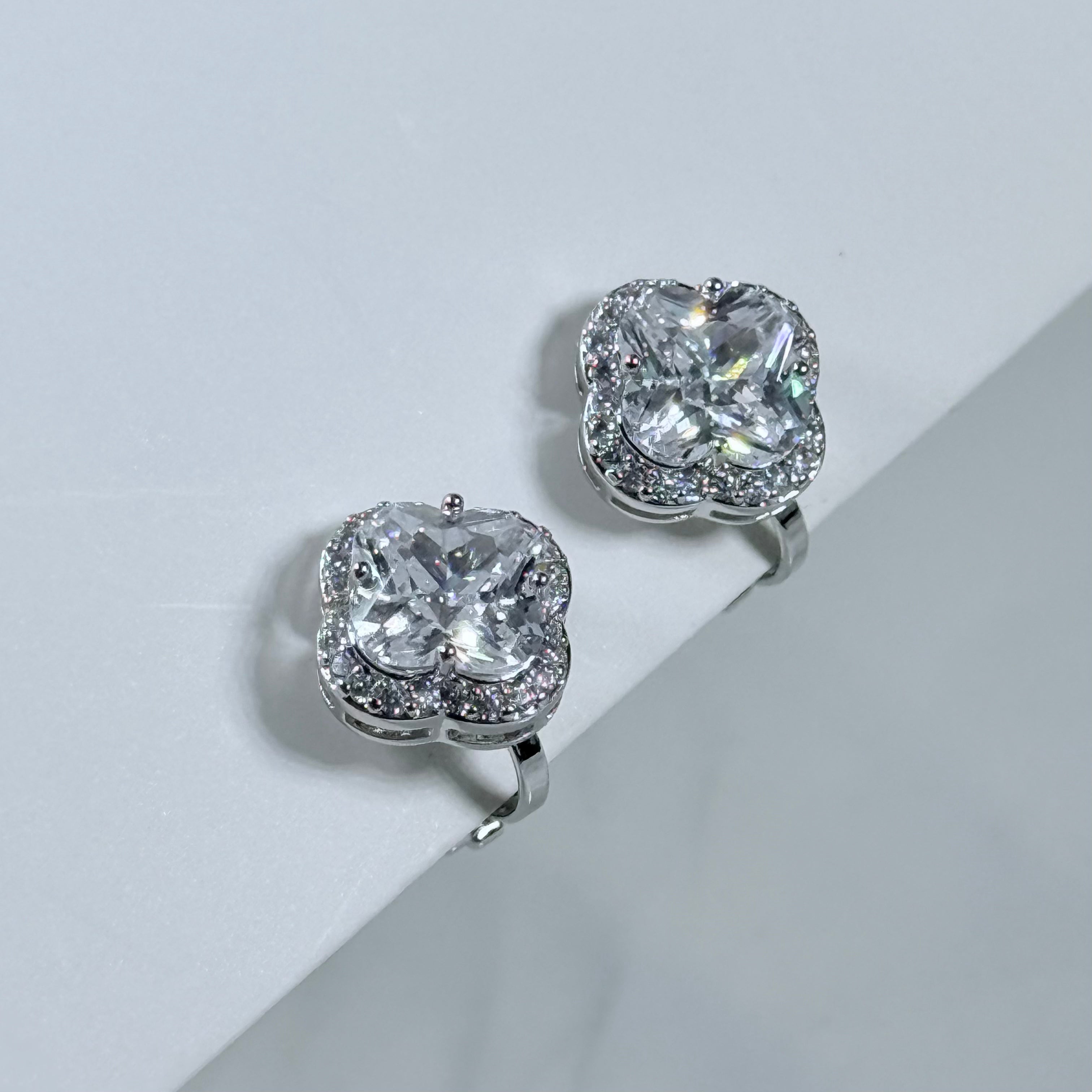 Brilliant Clover Crystal Clip-On Earrings