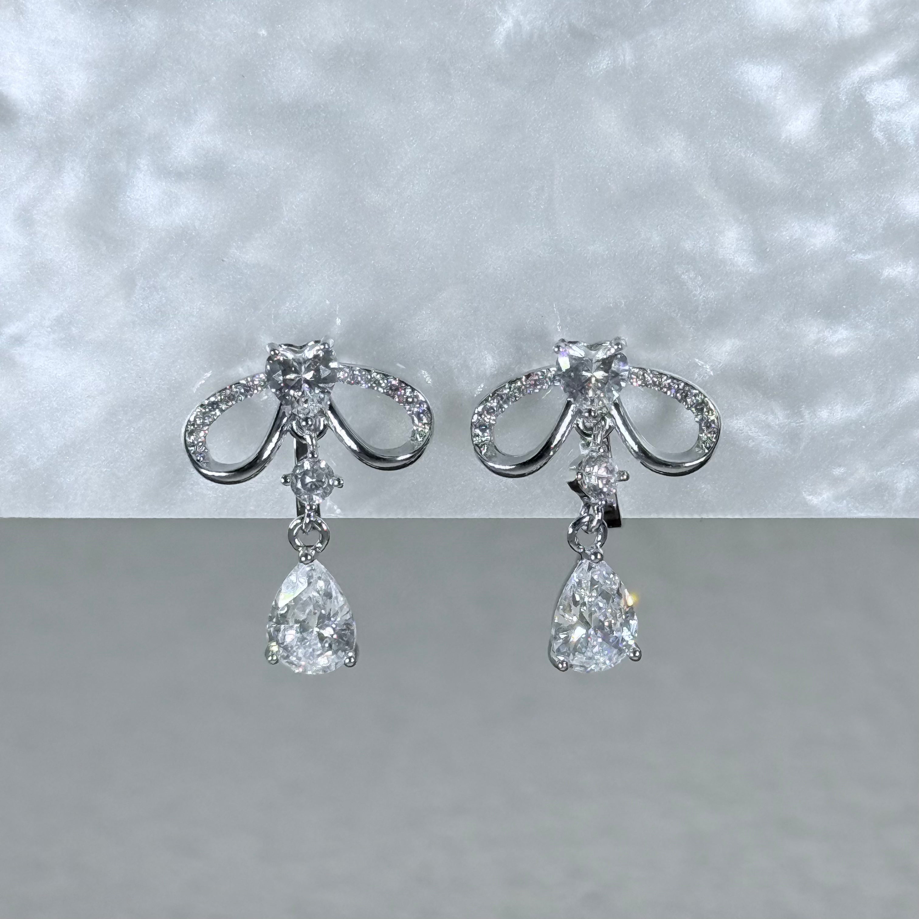 Crystal Bow Teardrop Clip-On Earrings