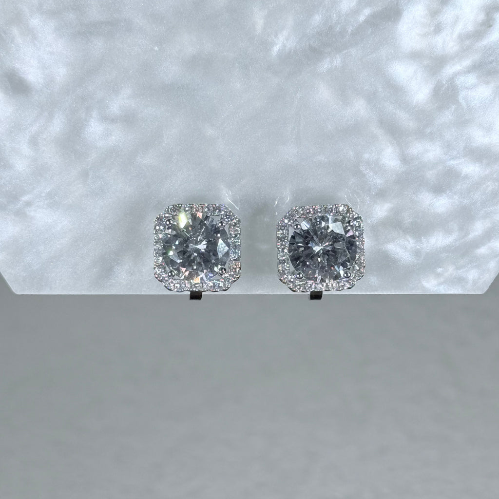 Radiant Square Halo Clip-On Earrings