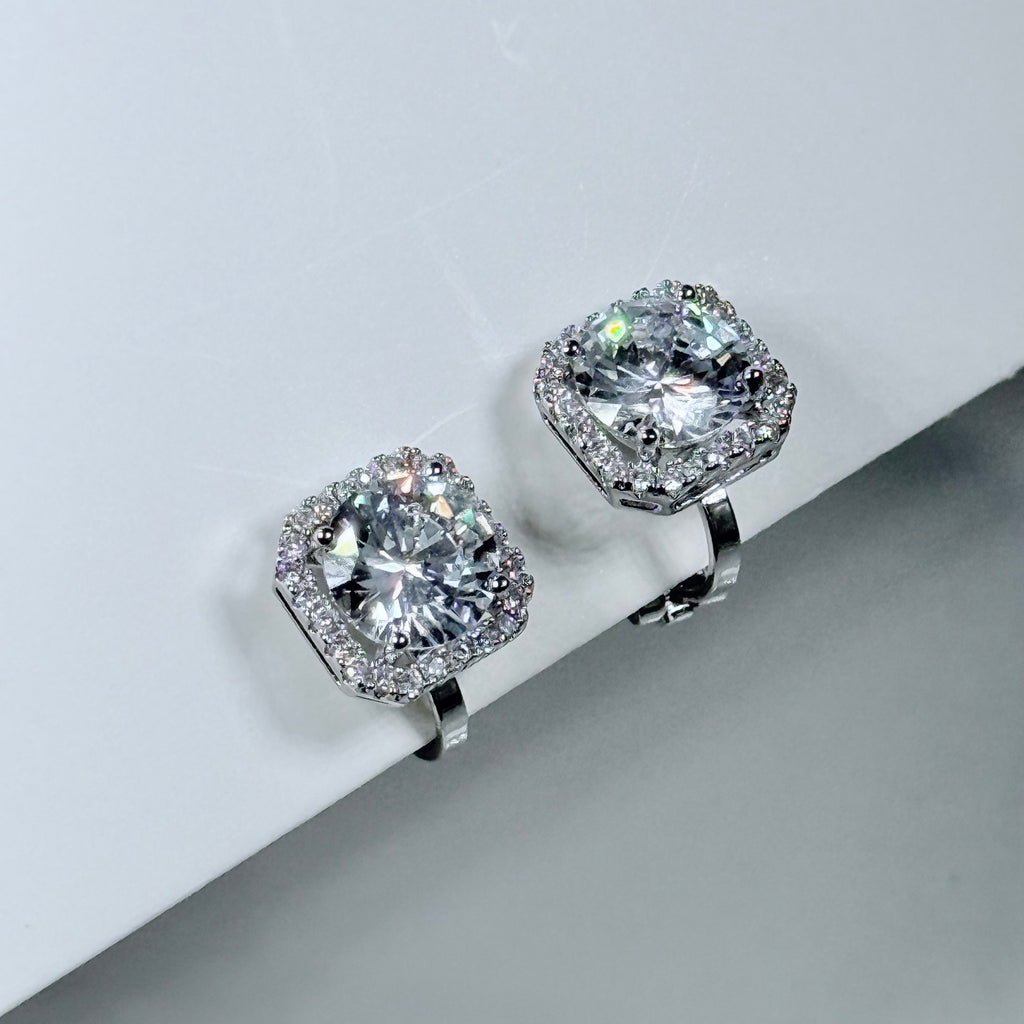 Radiant Square Halo Clip-On Earrings
