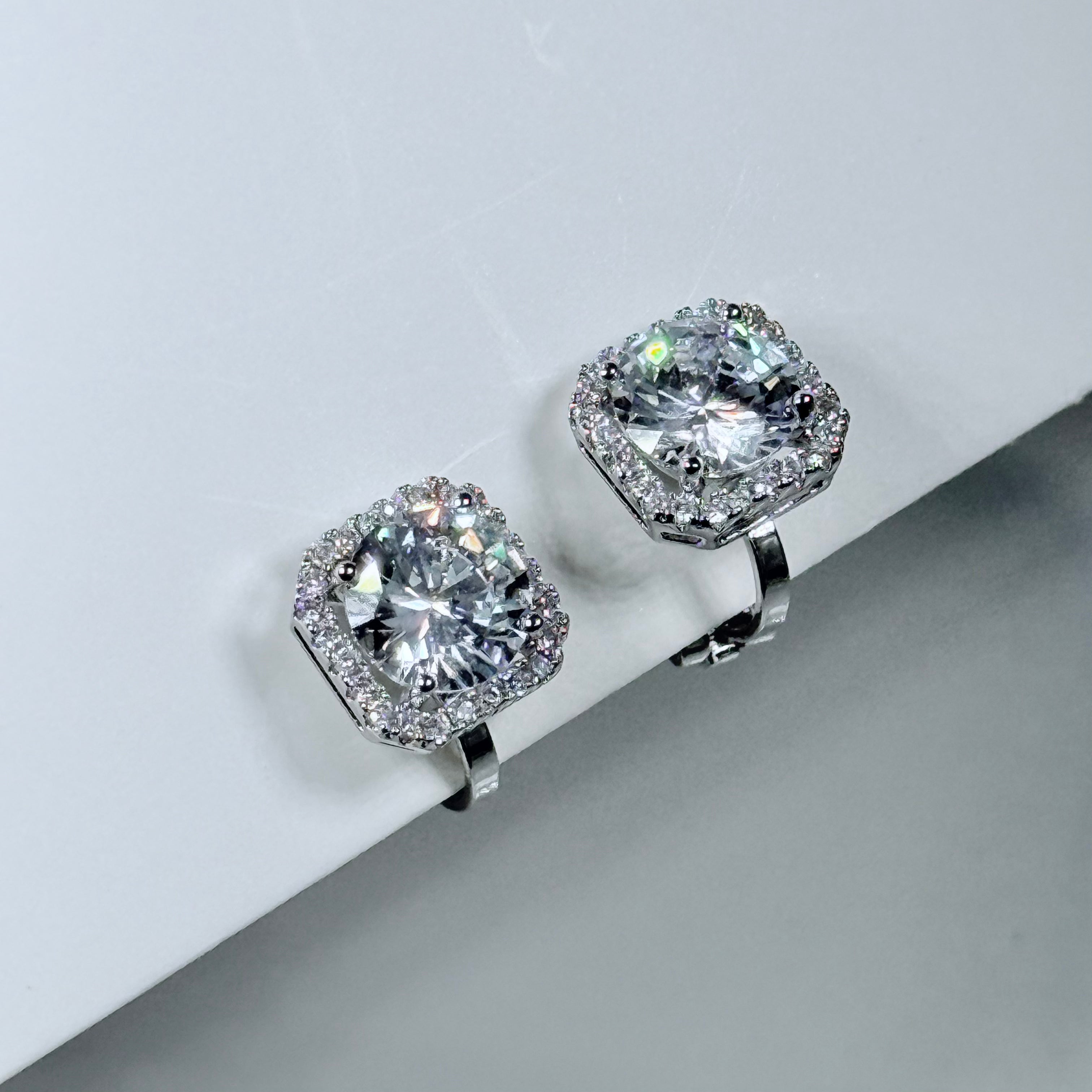 Radiant Square Halo Clip-On Earrings