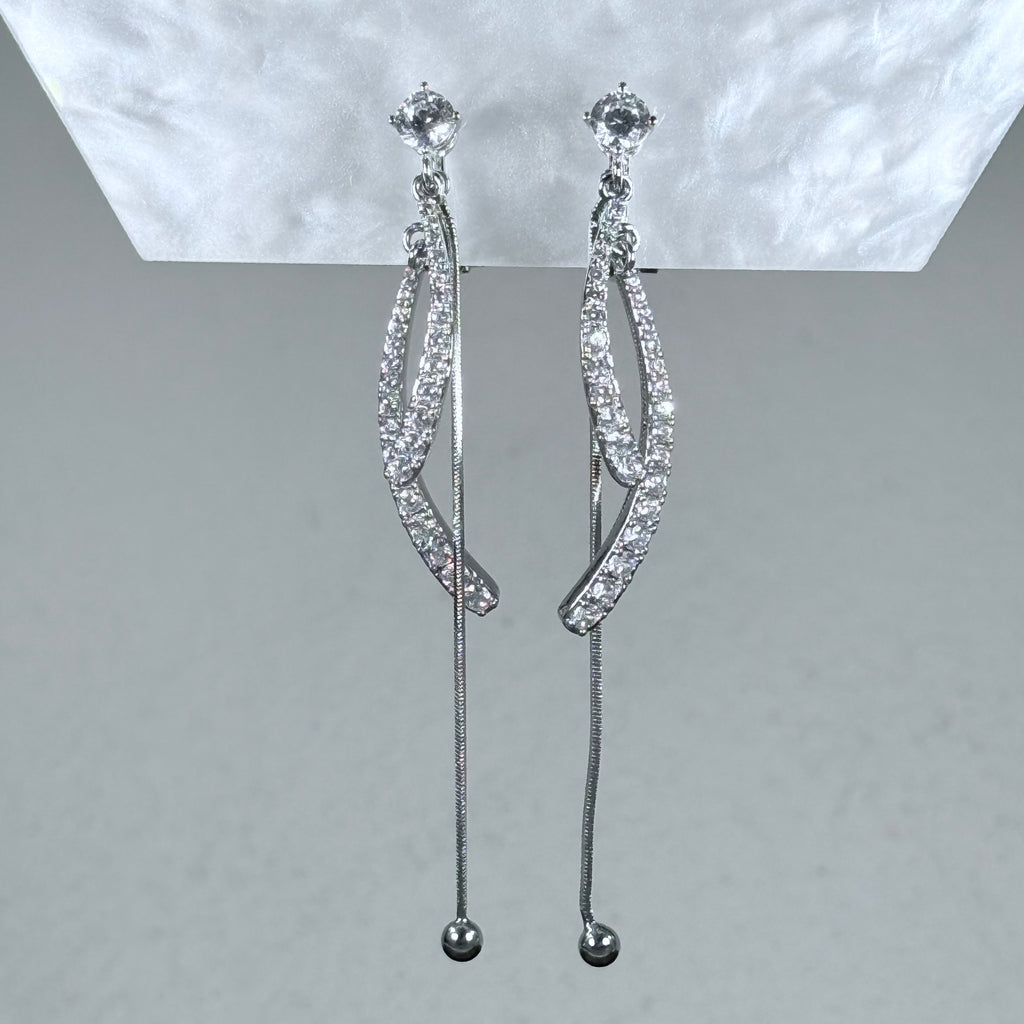 Twisted Crystal Drop Tassel Clip-On Earrings