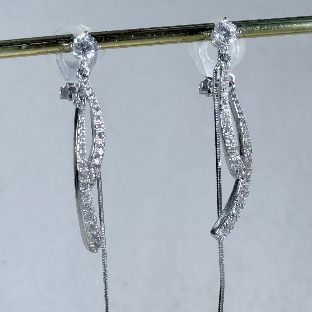 Twisted Crystal Drop Tassel Clip-On Earrings