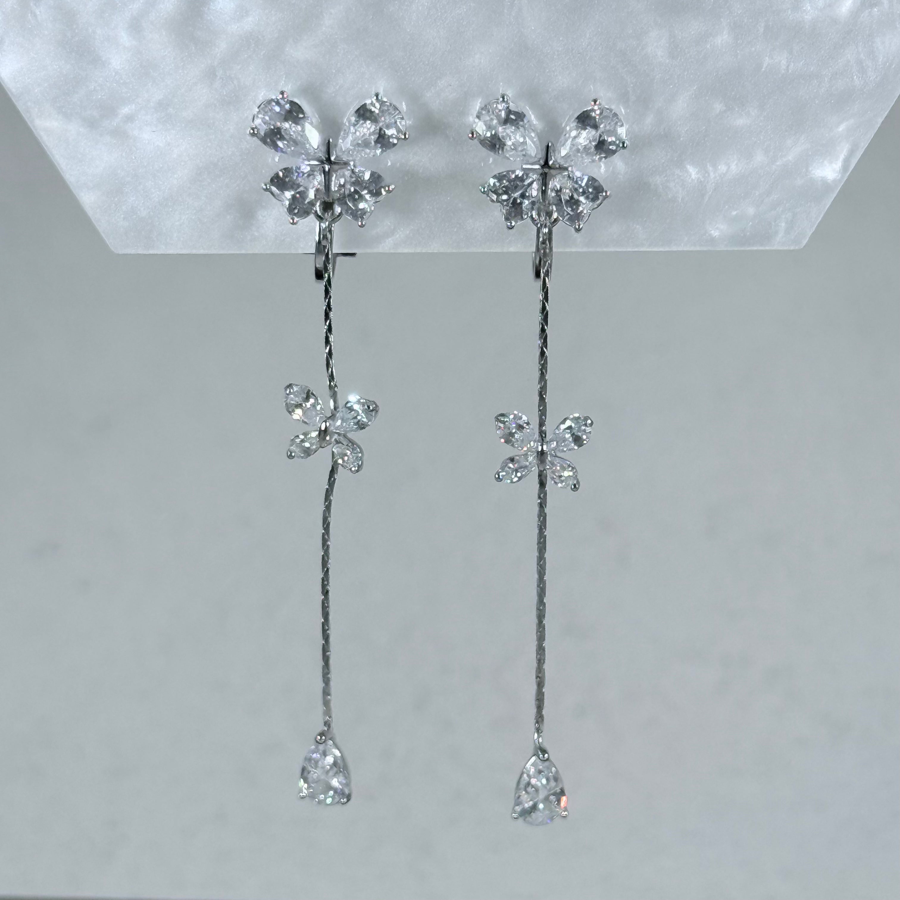 Crystal Butterfly Teardrop Tassel Clip-On Earrings