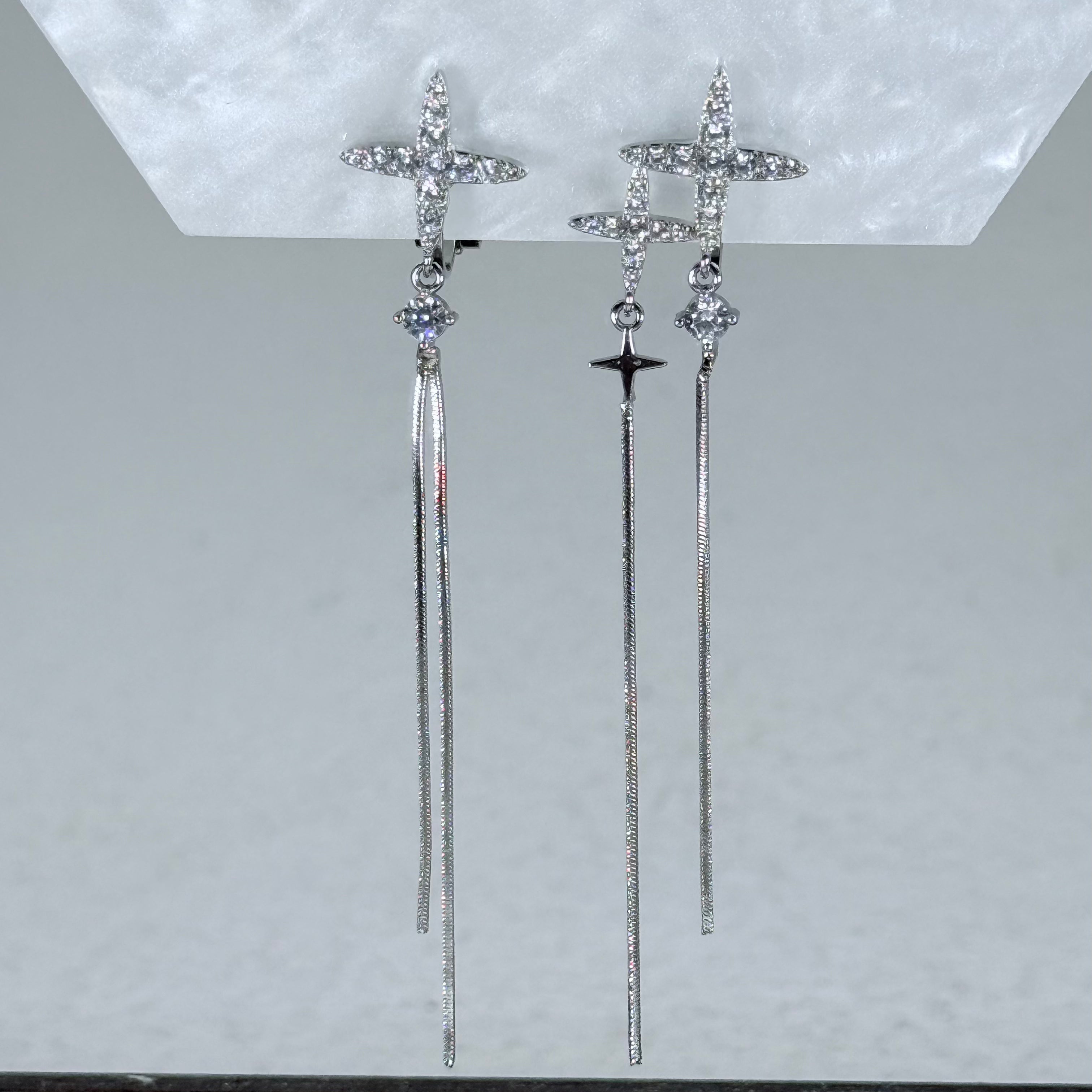 Starlight Crystal Tassel Clip-On Earrings