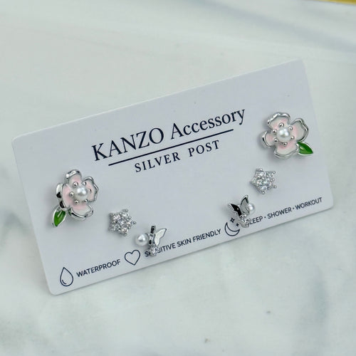 Blooming Butterfly 3-Pair Stud Earring Set
