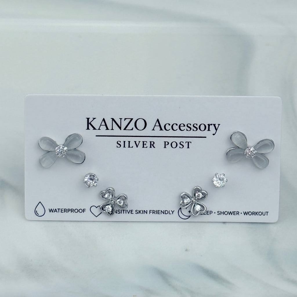 Cat’s Eye Bloom 3-Pair Stud Earring Set