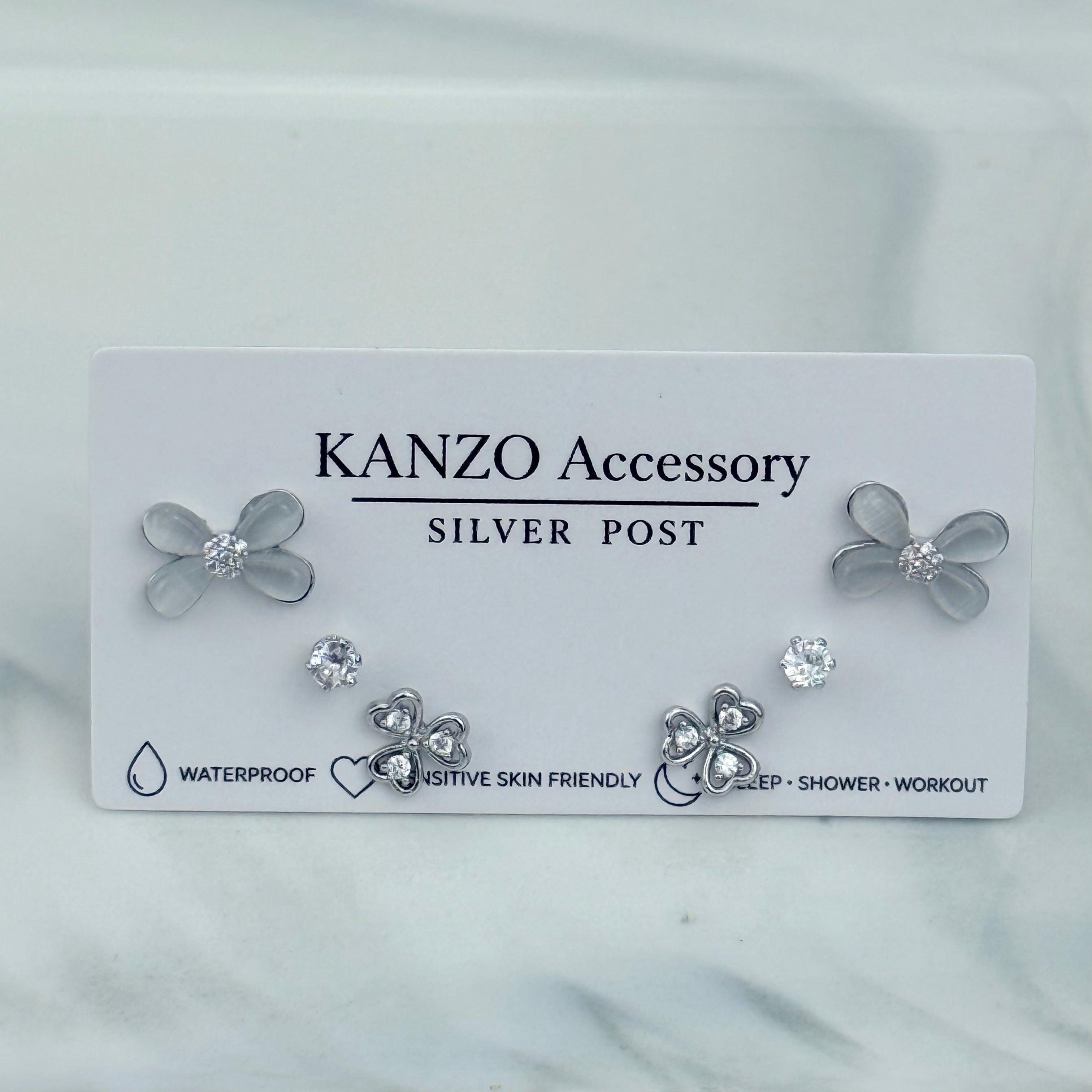 Cat’s Eye Bloom 3-Pair Stud Earring Set