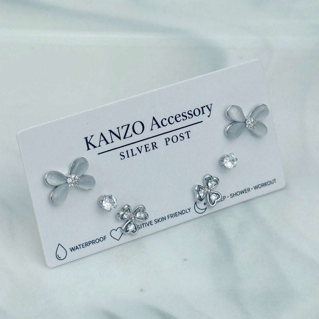 Cat’s Eye Bloom 3-Pair Stud Earring Set