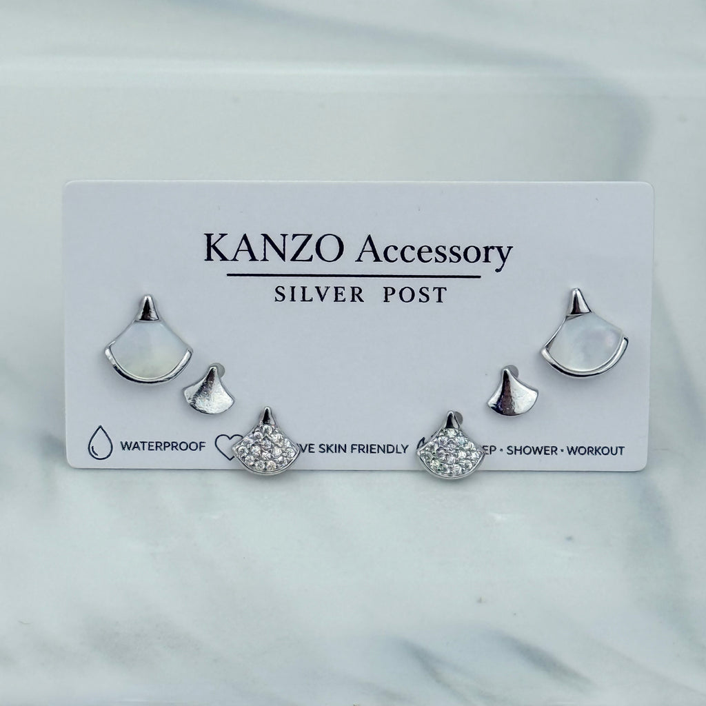 Mother of Pearl Ginkgo 3-Pair Stud Earring Set