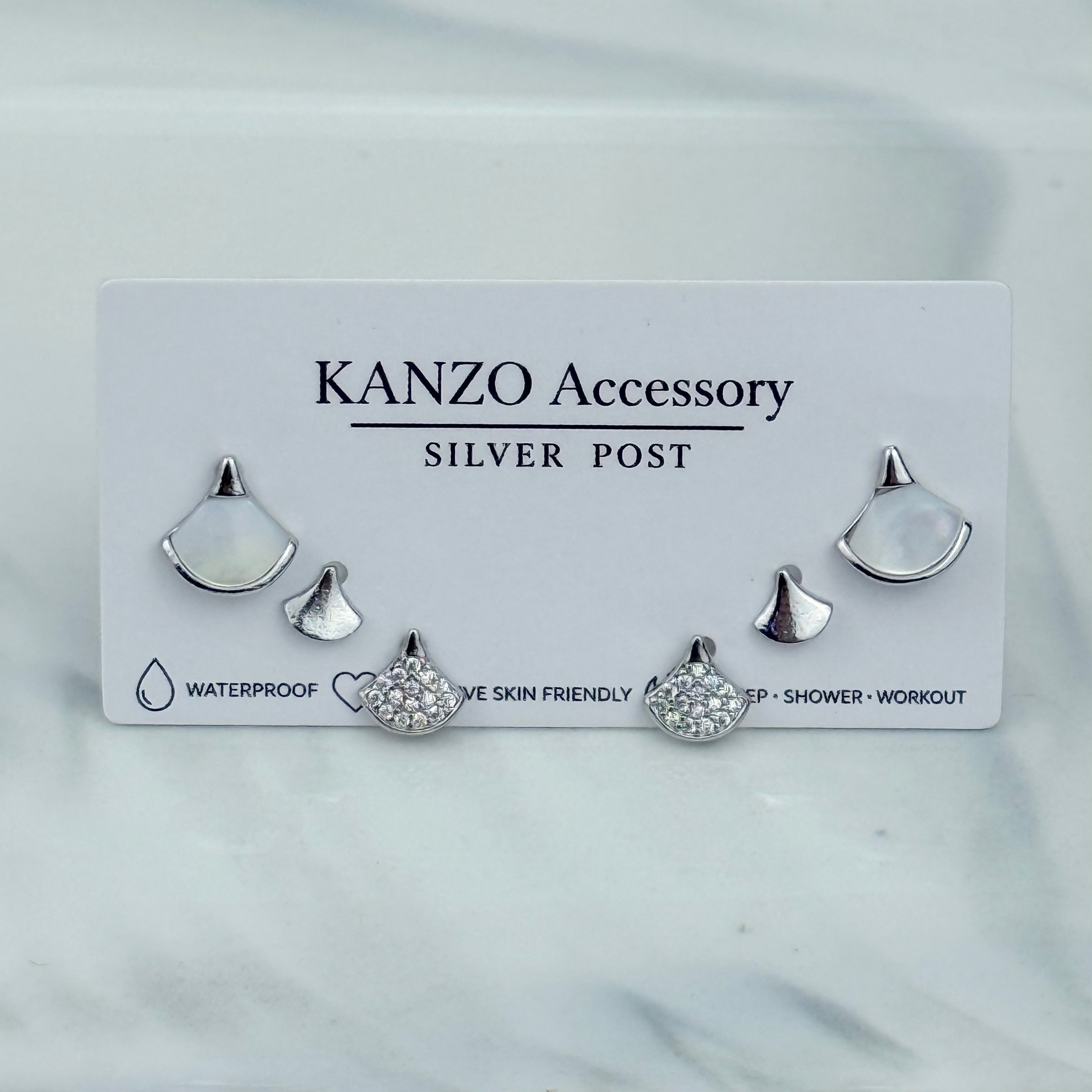 Mother of Pearl Ginkgo 3-Pair Stud Earring Set