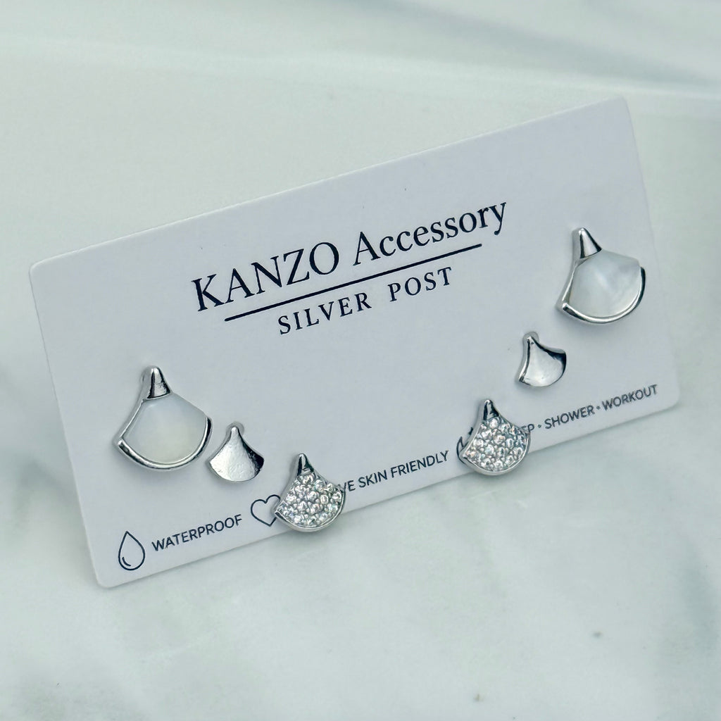 Mother of Pearl Ginkgo 3-Pair Stud Earring Set