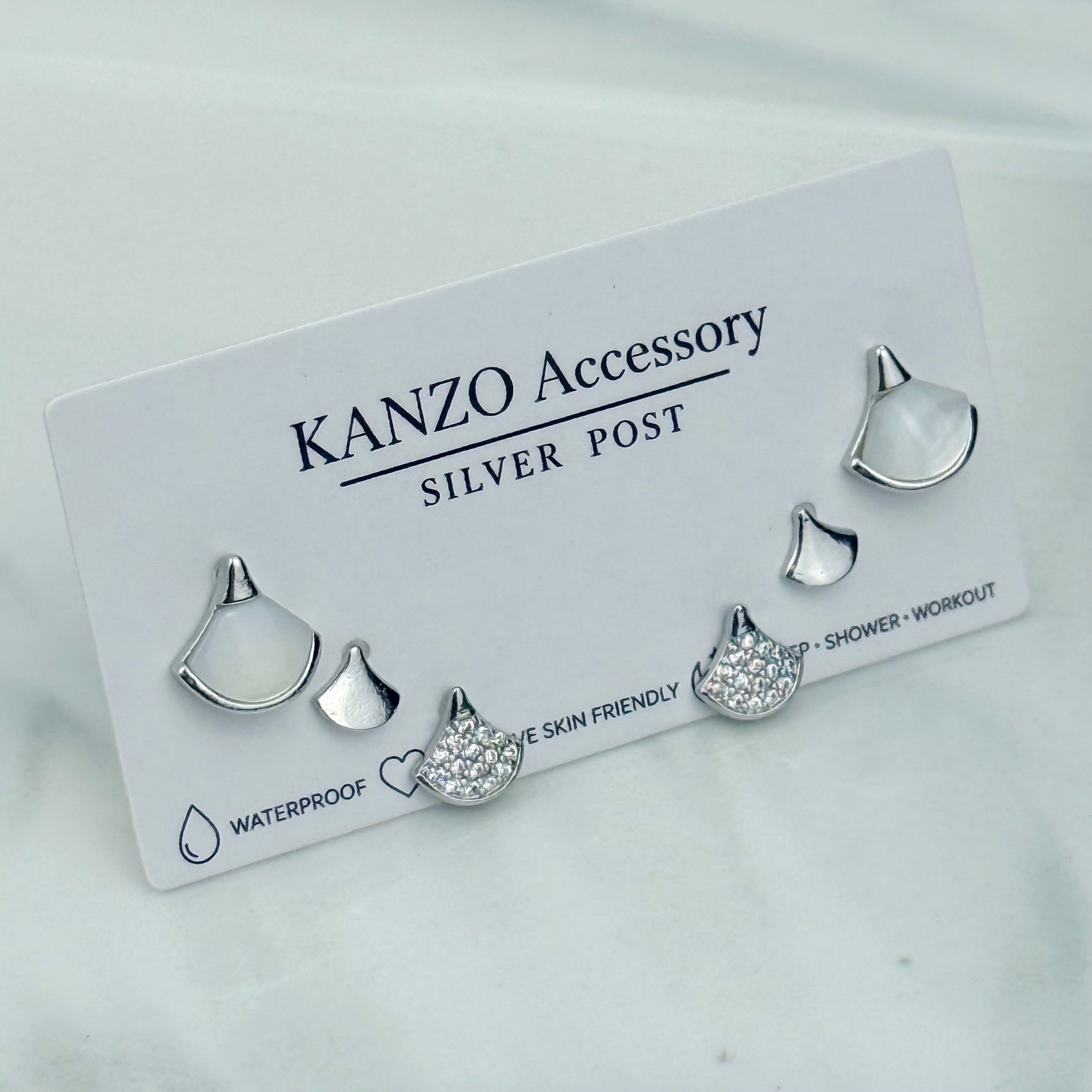 Mother of Pearl Ginkgo 3-Pair Stud Earring Set