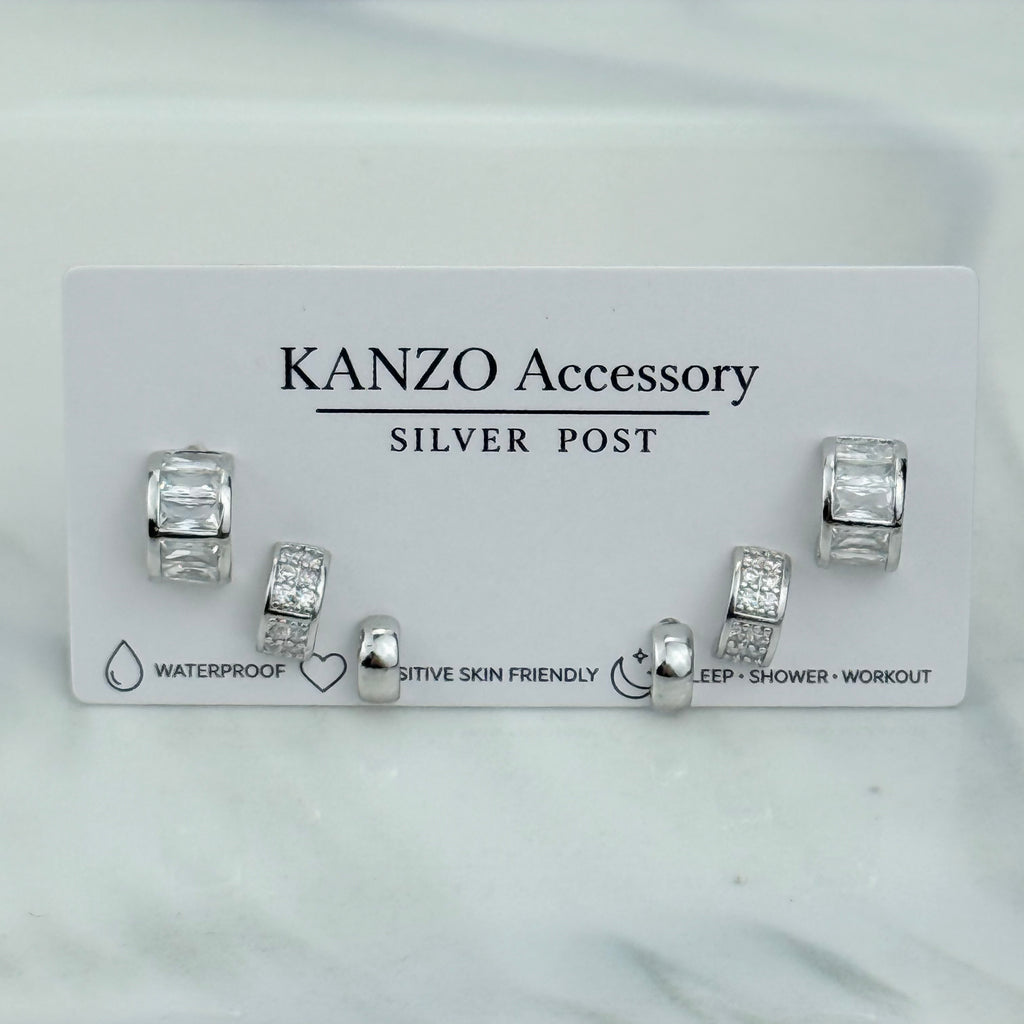 Crystal Half-Hoop 3-Pair Stud Earring Set