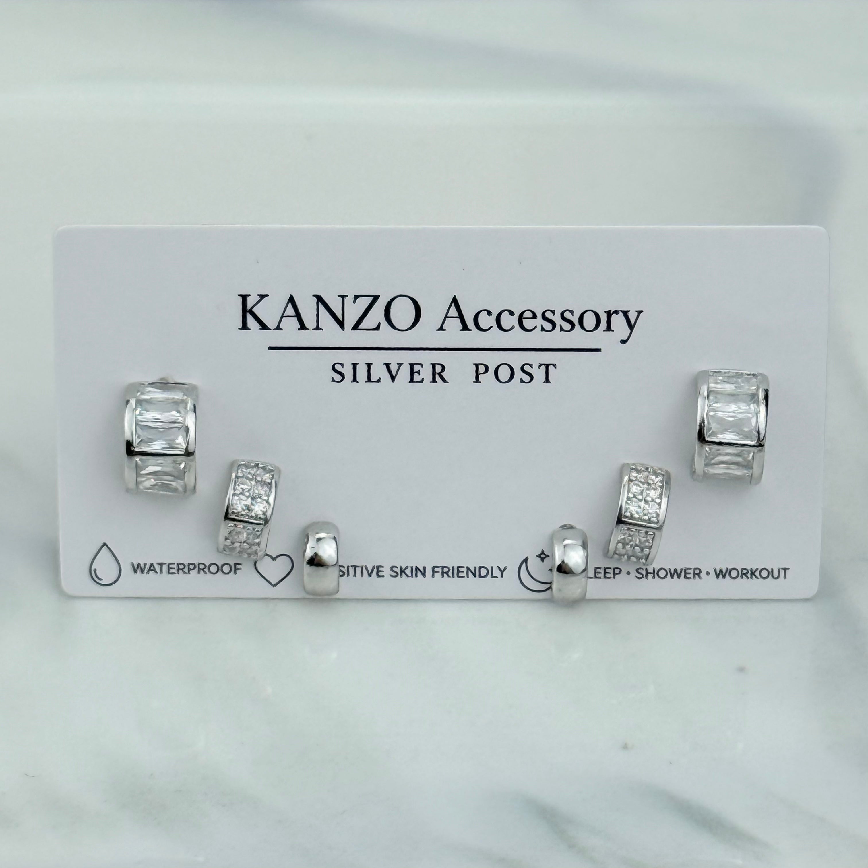 Crystal Half-Hoop 3-Pair Stud Earring Set