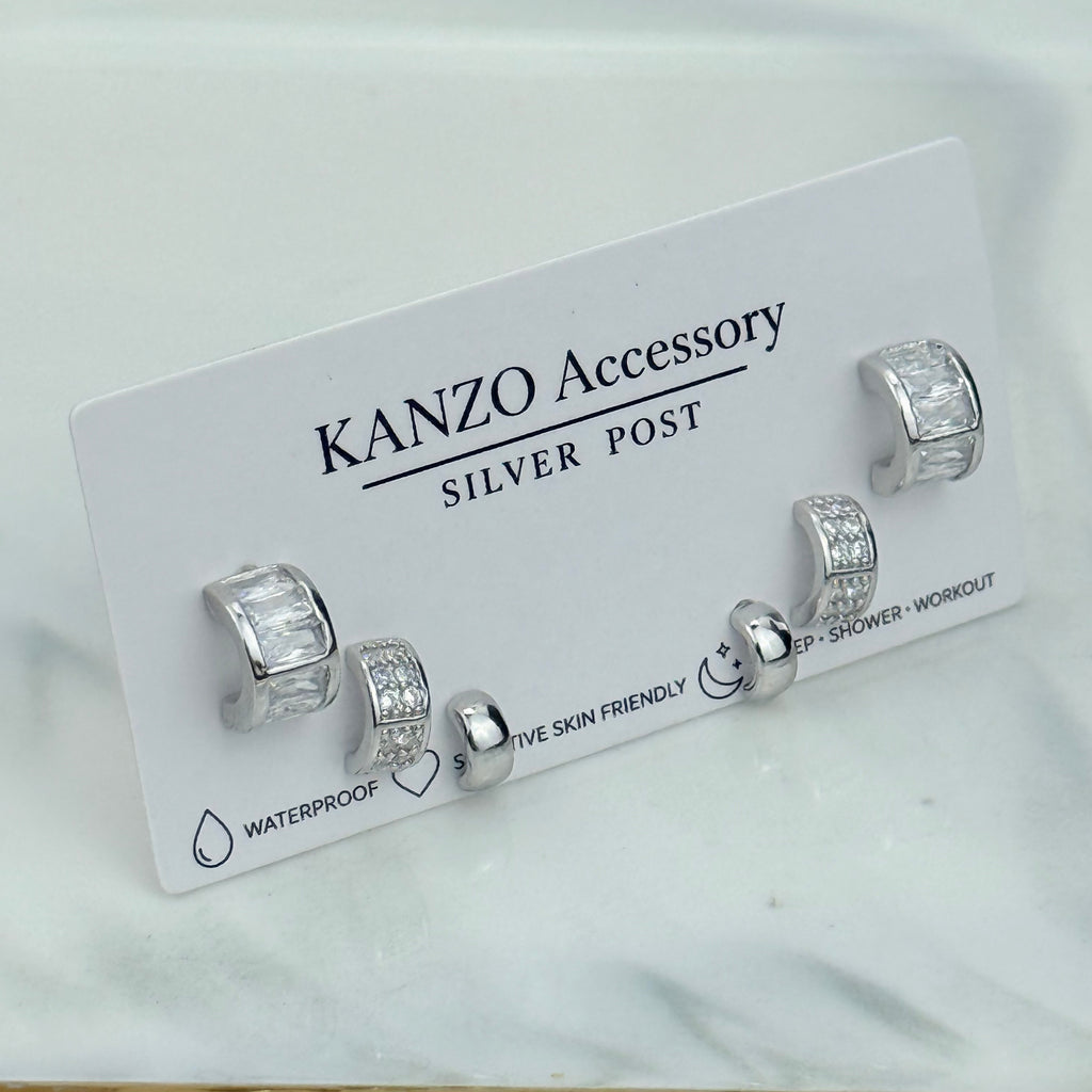 Crystal Half-Hoop 3-Pair Stud Earring Set