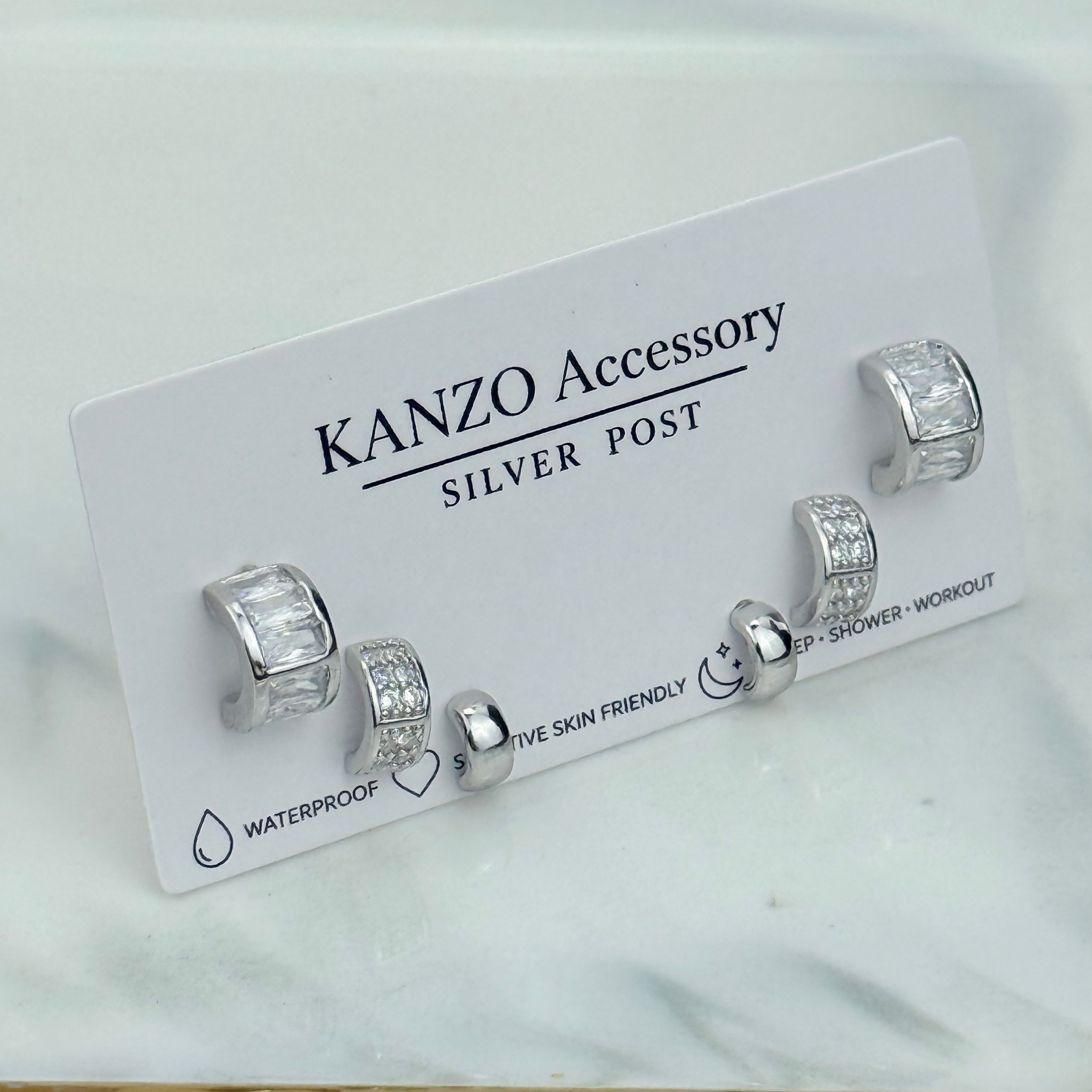 Crystal Half-Hoop 3-Pair Stud Earring Set