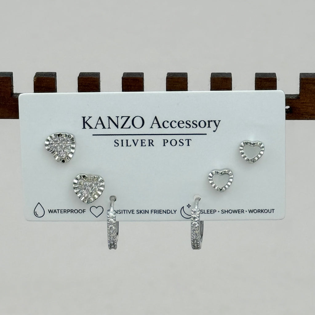 Sparkling Heart 3-Pair Mixed Earring Set
