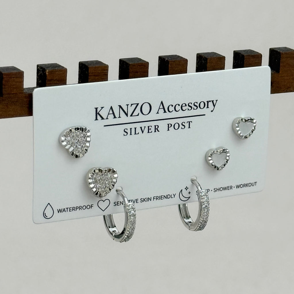 Sparkling Heart 3-Pair Mixed Earring Set