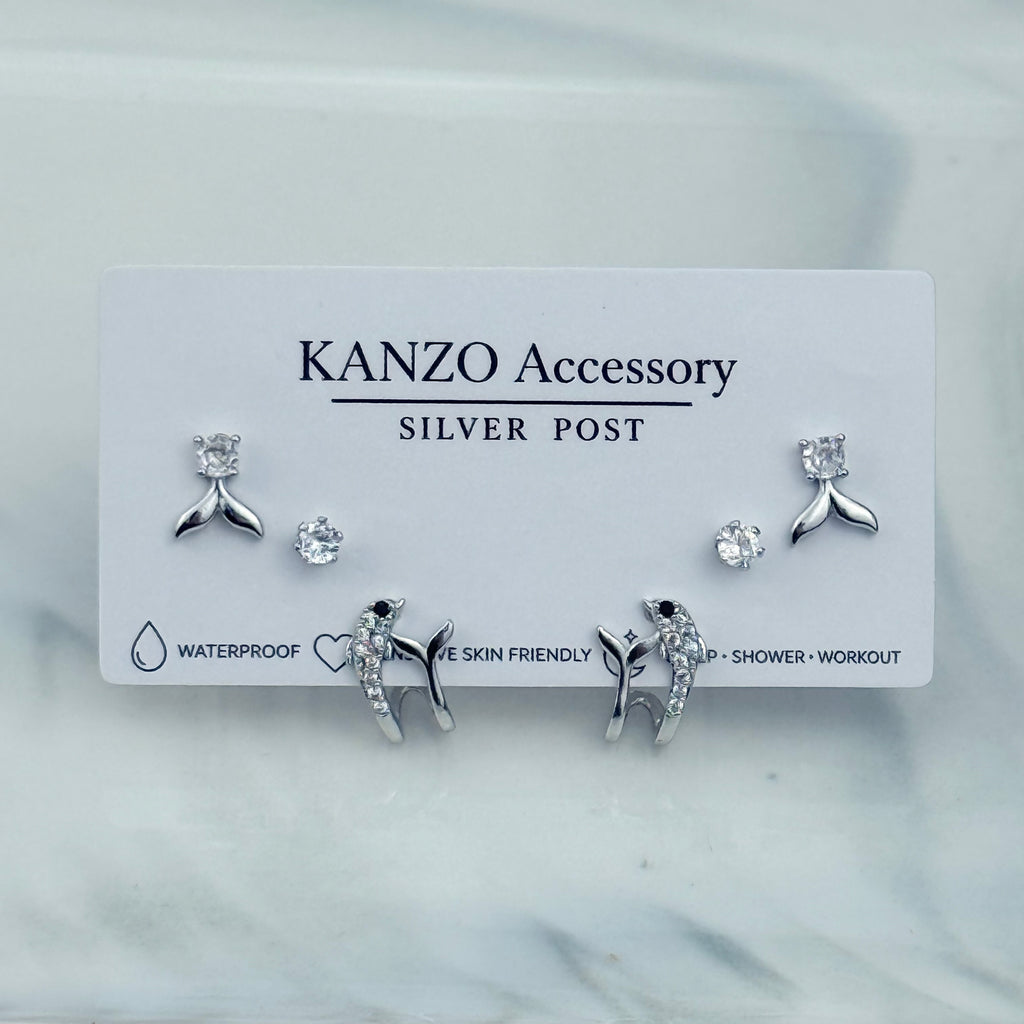 Ocean Charm 3-Pair Stud Earring Set