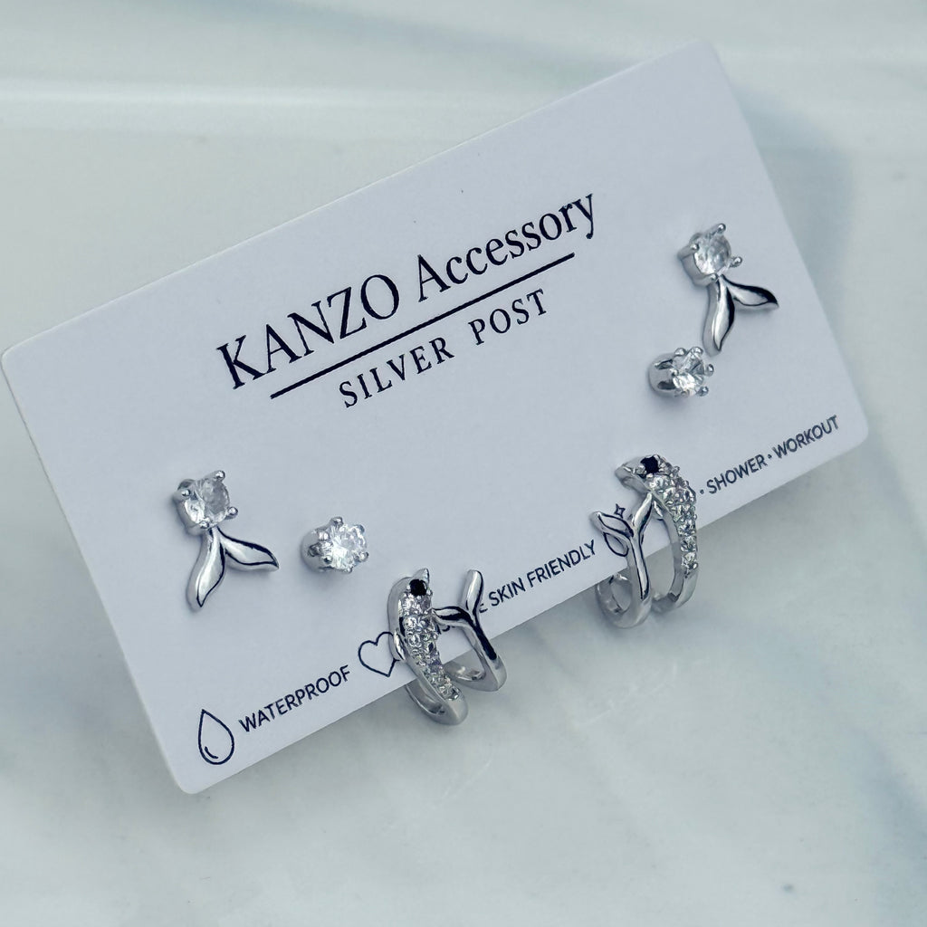 Ocean Charm 3-Pair Stud Earring Set