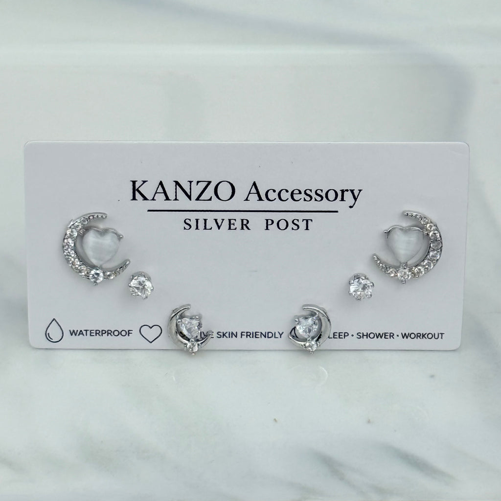 Cat’s Eye Moonlight 3-Pair Stud Earring Set