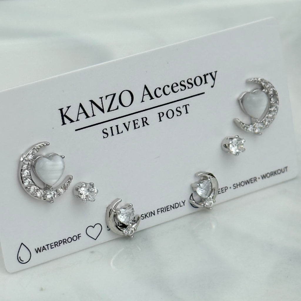 Cat’s Eye Moonlight 3-Pair Stud Earring Set