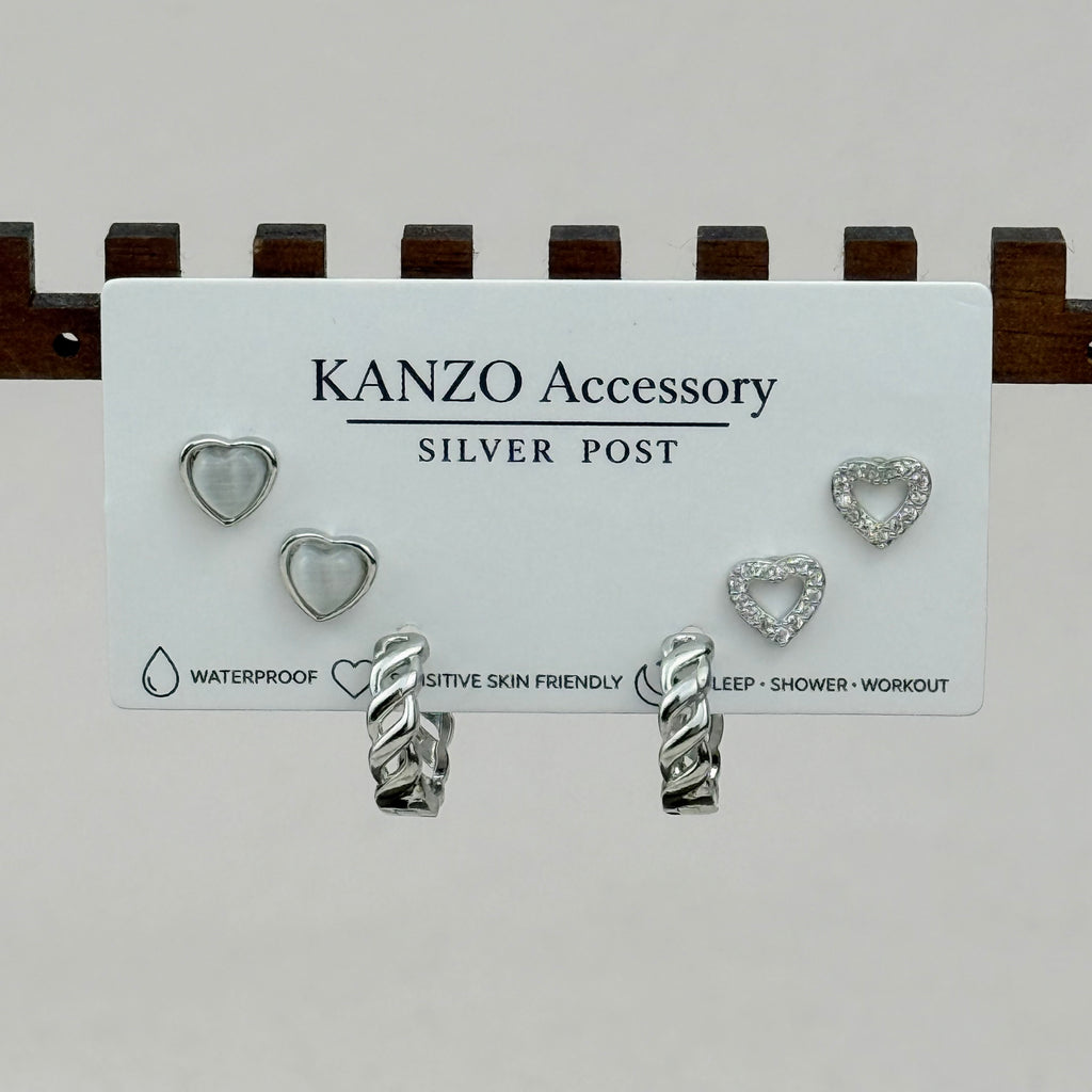Heart Twist 3-Pair Mixed Earring Set
