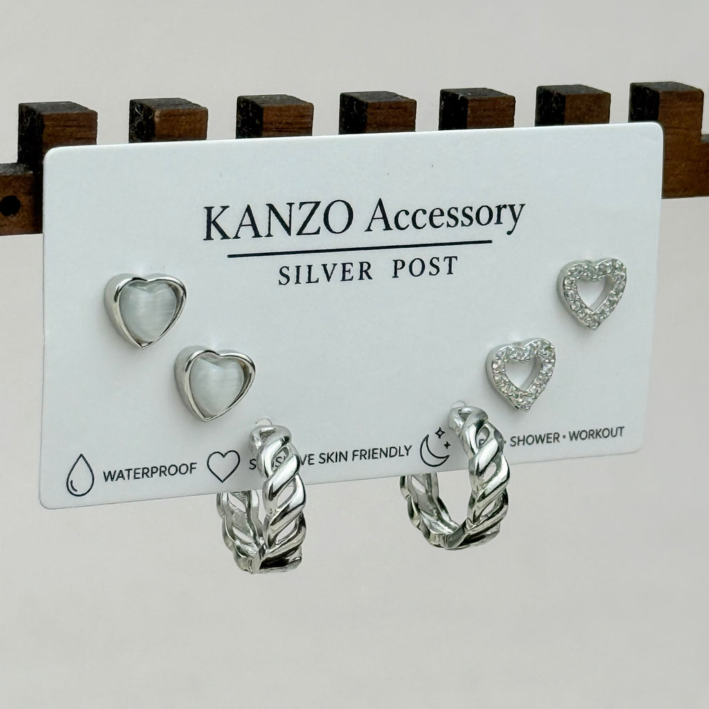 Heart Twist 3-Pair Mixed Earring Set