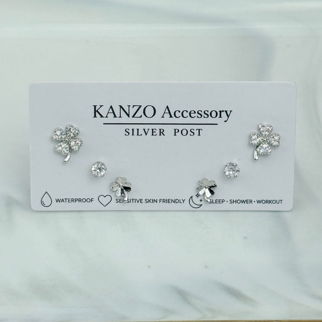 Mini Lucky Clover 3-Pair Stud Earring Set