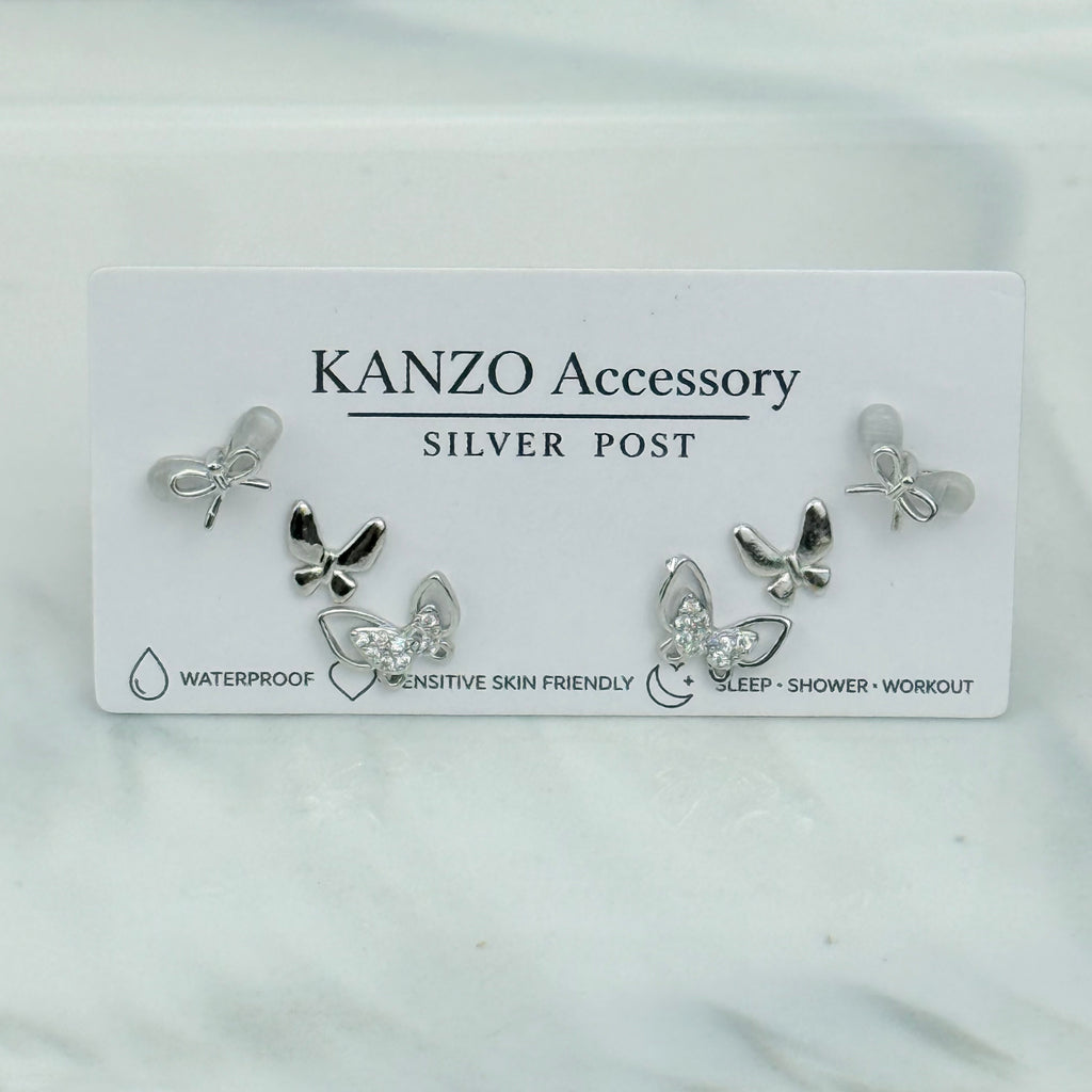 Butterfly Charm 3-Pair Stud Earring Set