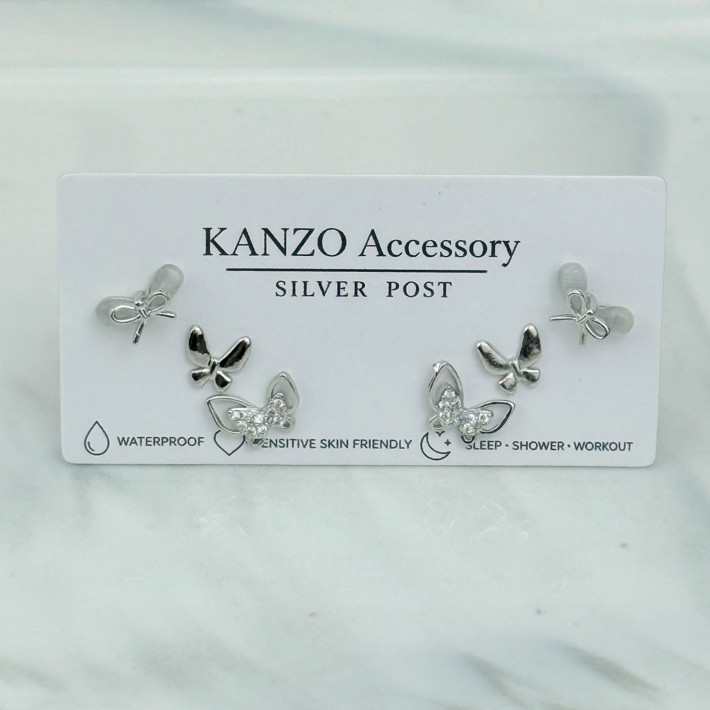 Butterfly Charm 3-Pair Stud Earring Set