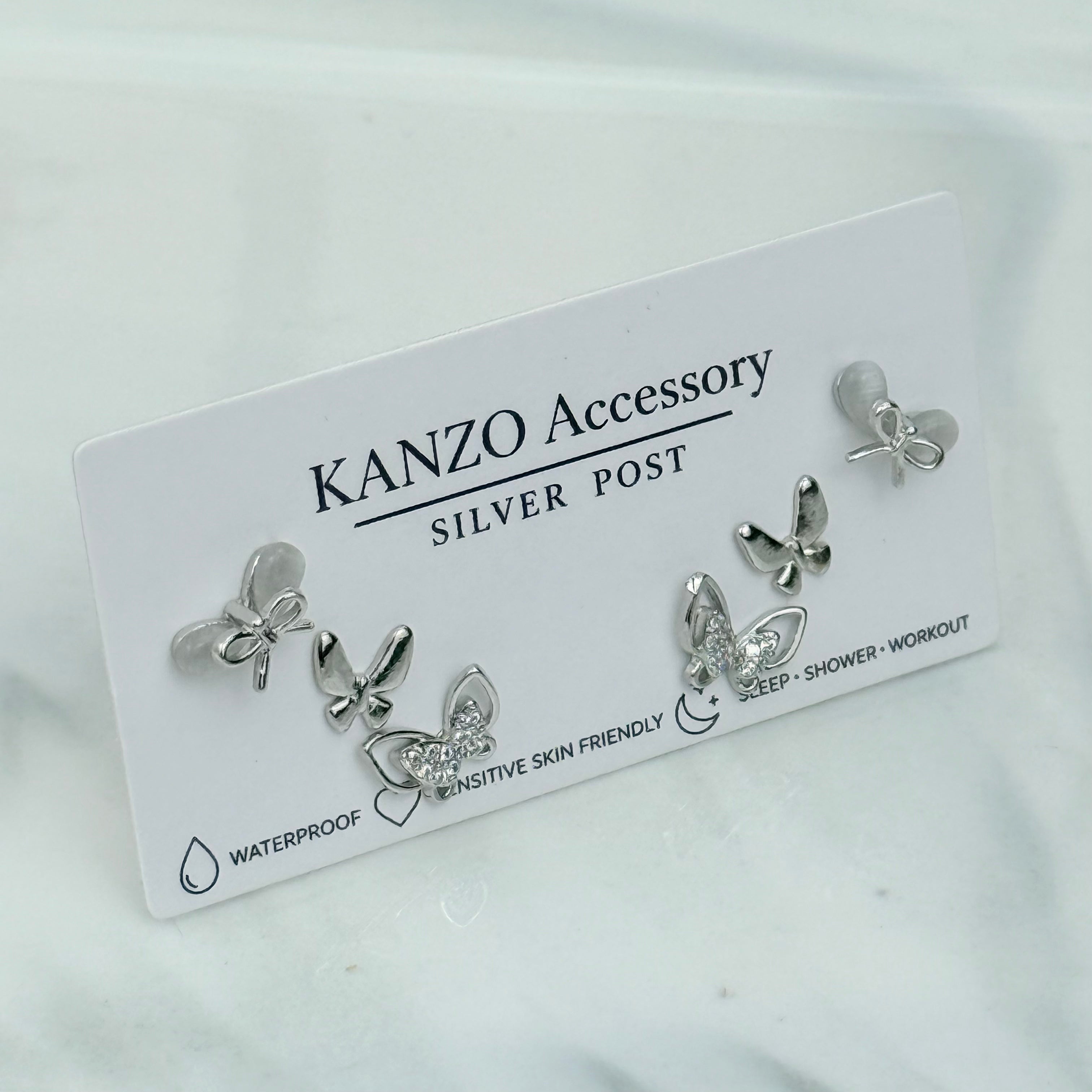 Butterfly Charm 3-Pair Stud Earring Set