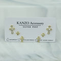 Cross Charm 3-Pair Stud Earring Set (Gold）