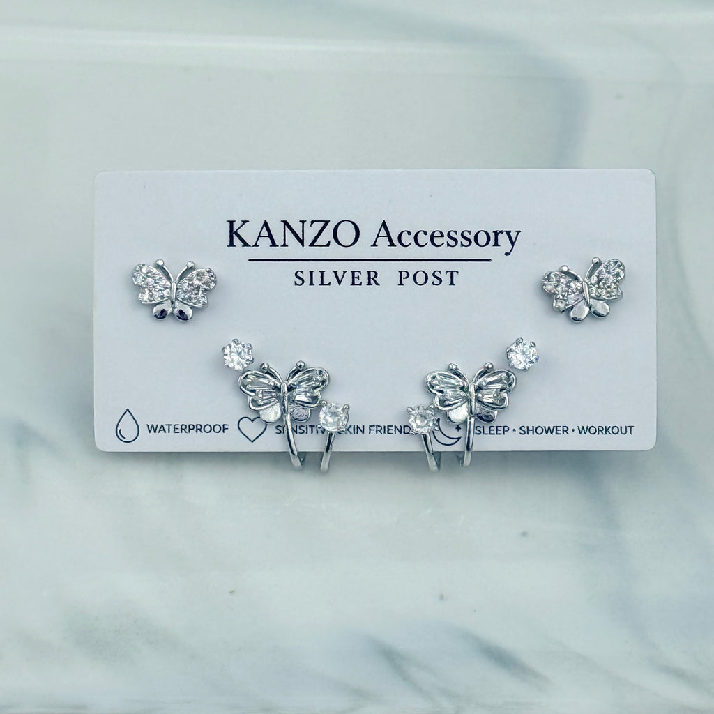 Butterfly Sparkle 3-Pair Stud Earring Set