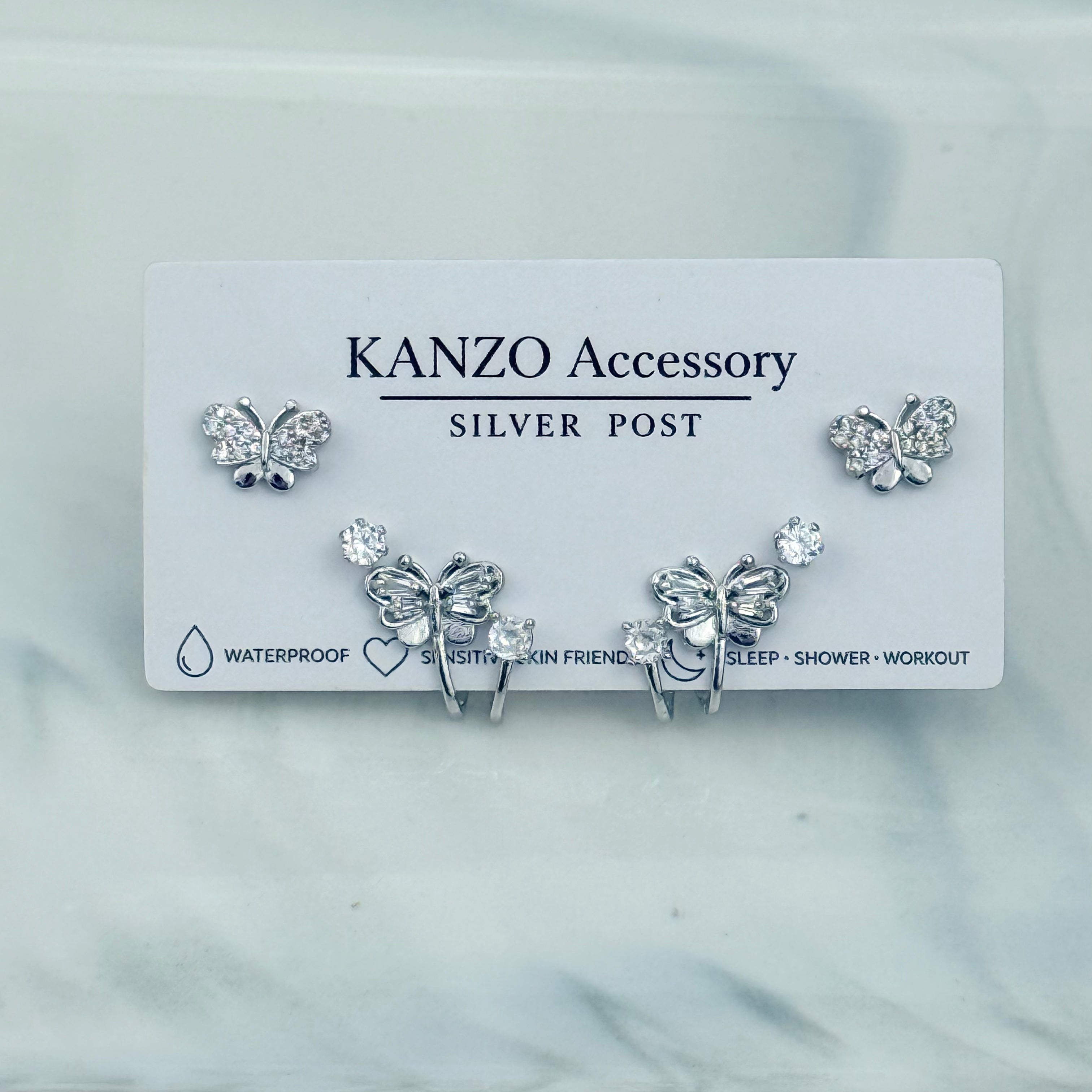 Butterfly Sparkle 3-Pair Stud Earring Set