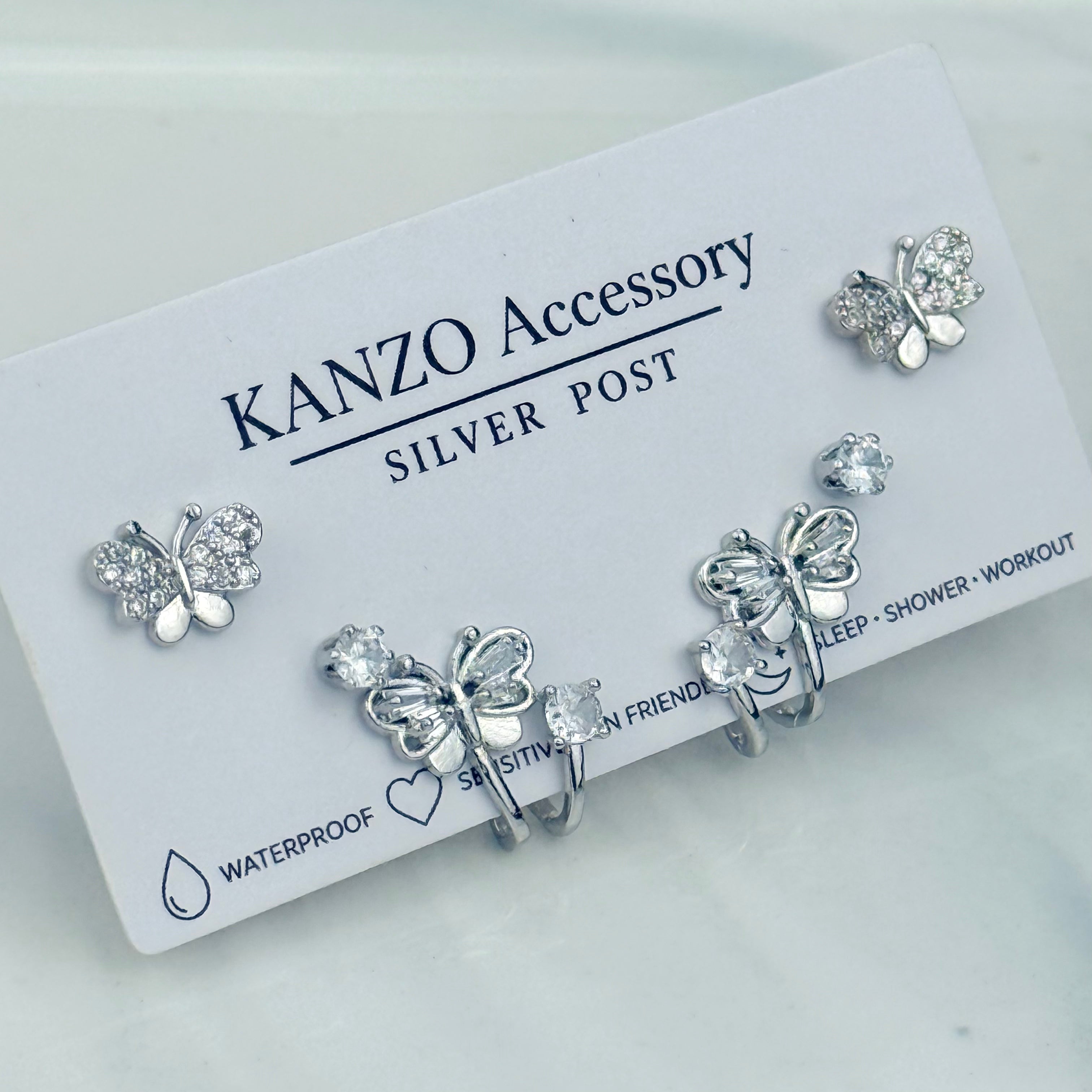 Butterfly Sparkle 3-Pair Stud Earring Set