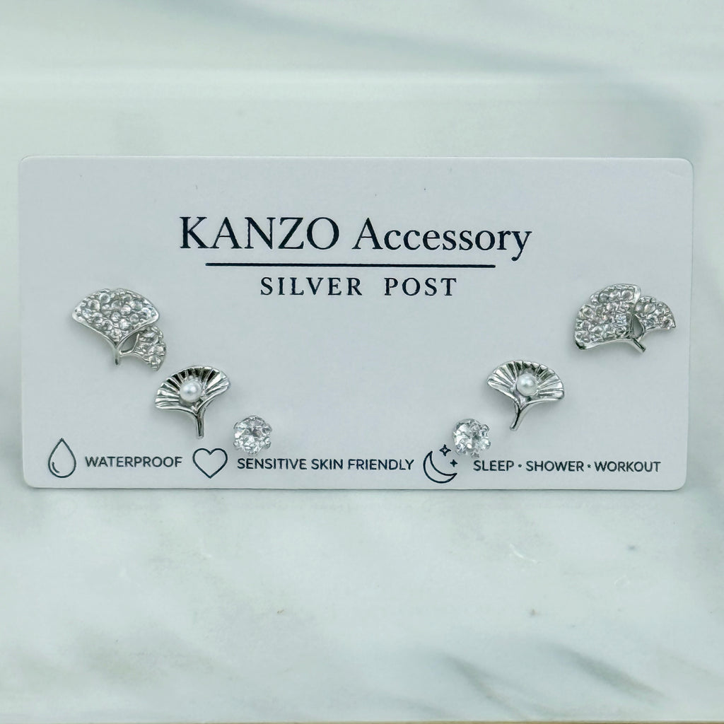Ginkgo Pearl 3-Pair Stud Earring Set