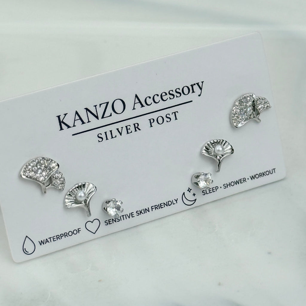 Ginkgo Pearl 3-Pair Stud Earring Set