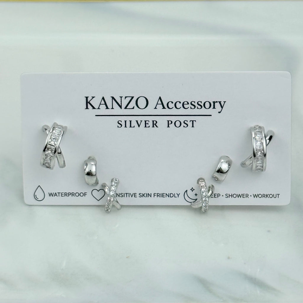 Twist 3-Pair Stud Earring Set (Silver）