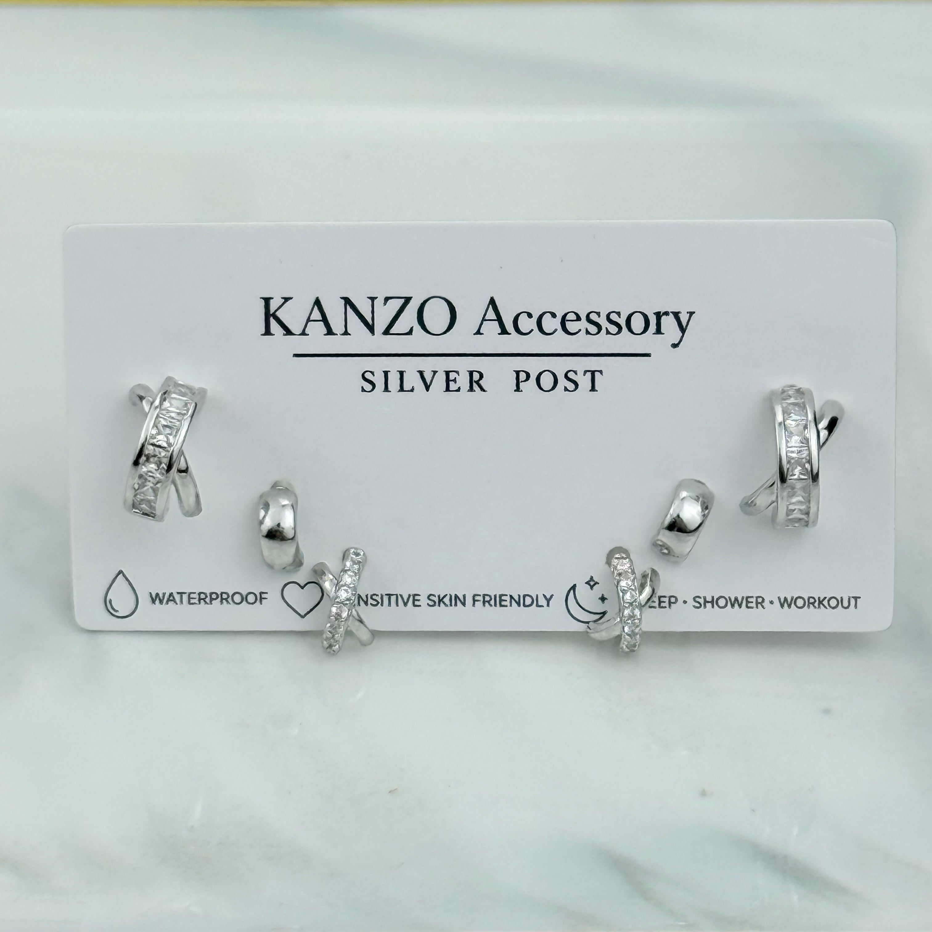 Twist 3-Pair Stud Earring Set (Silver）