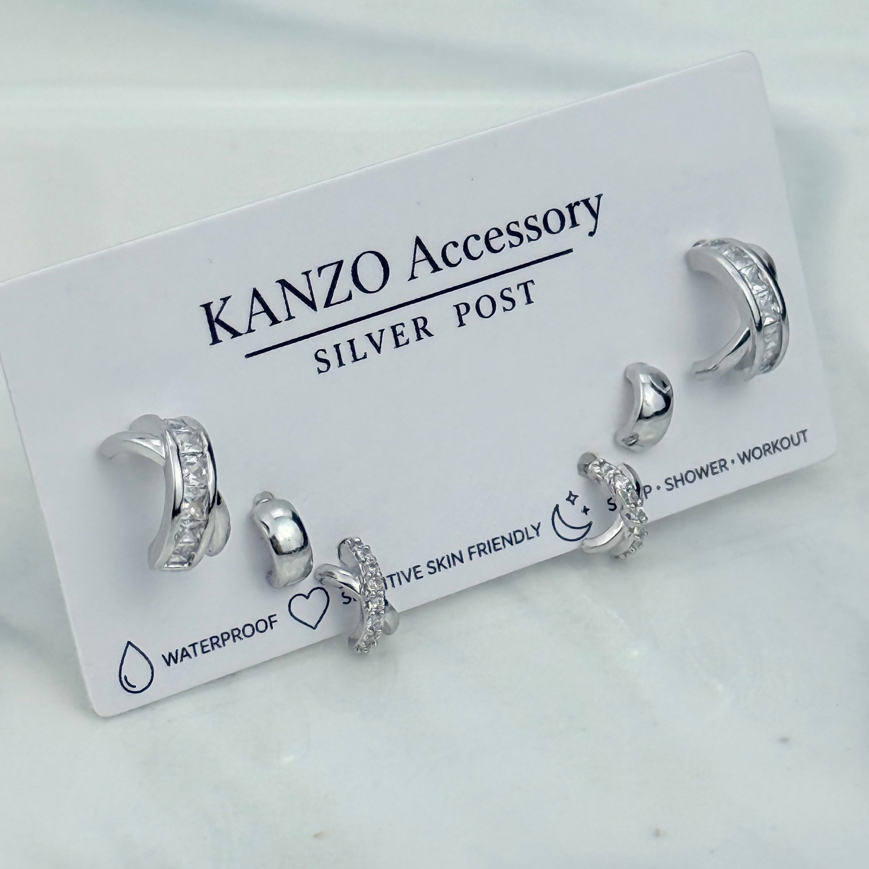 Twist 3-Pair Stud Earring Set (Silver）