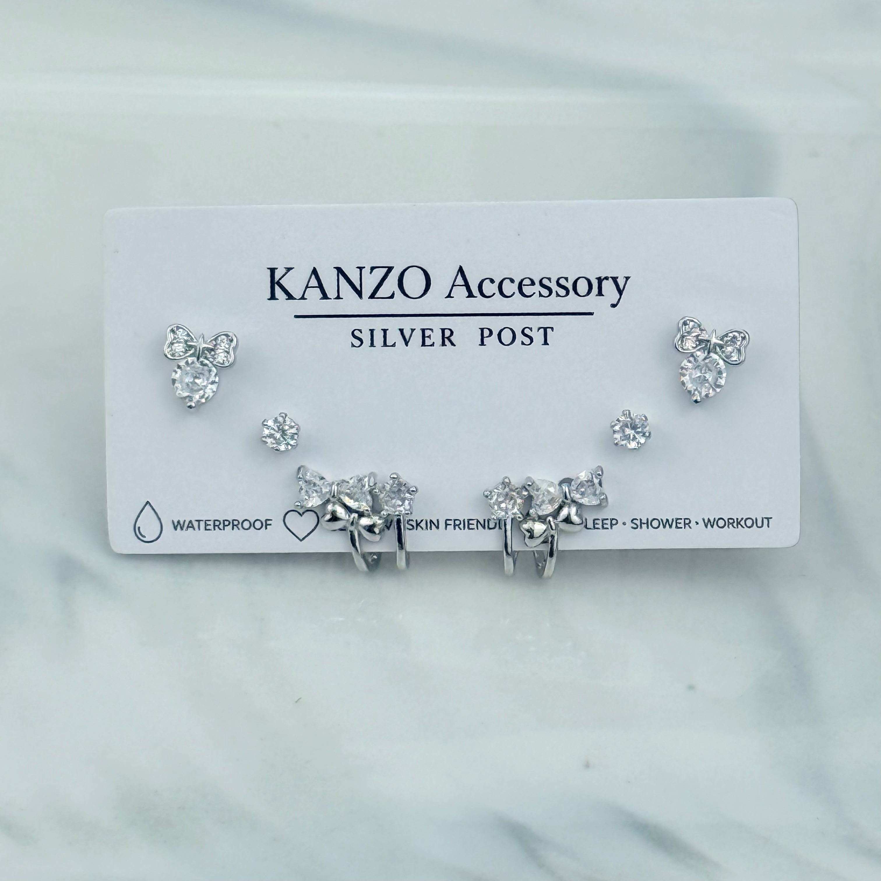 Crystal Bow 3-Pair Stud Earring Set